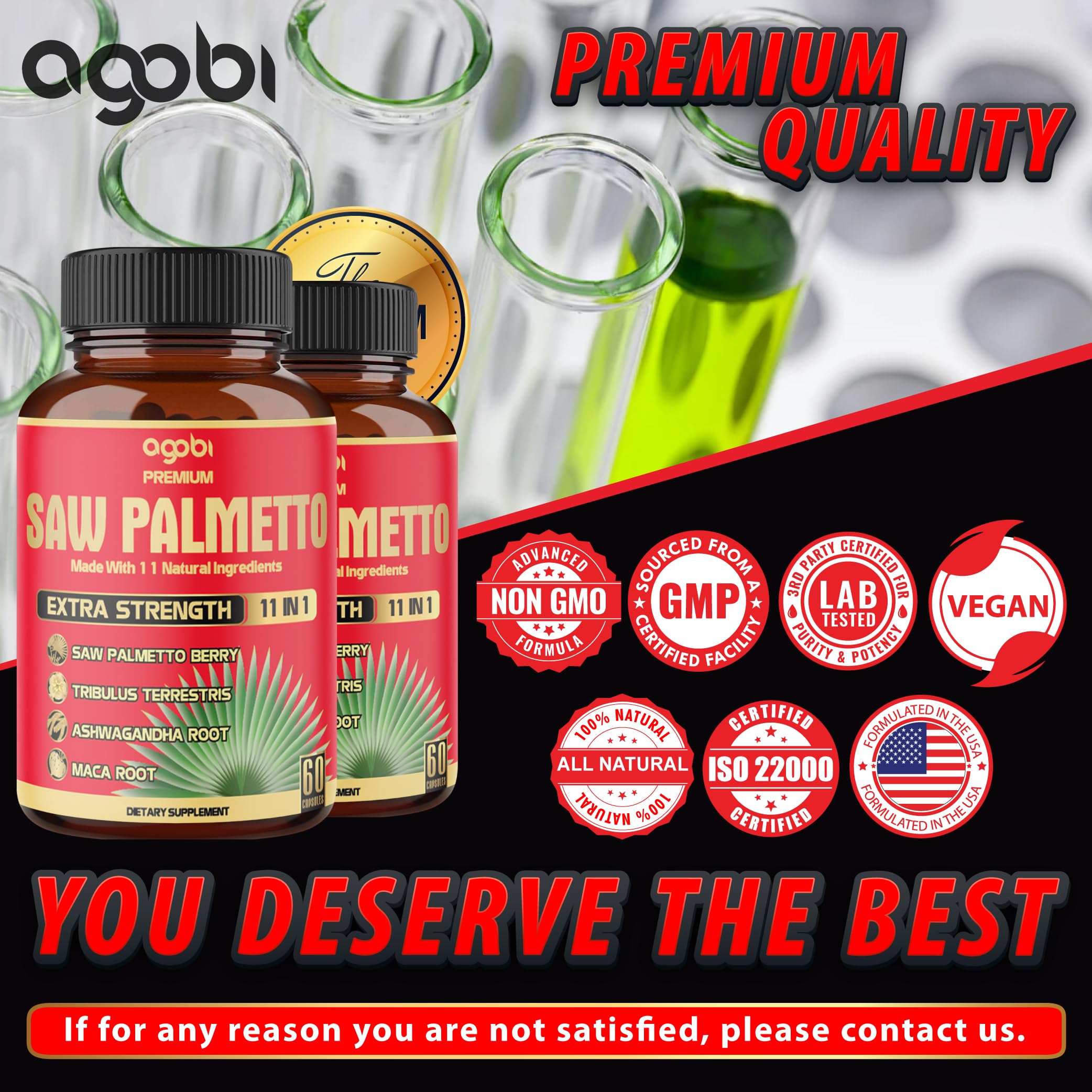Saw Palmetto Capsules 5300 mg – 11in1 with Ashwagandha, Turmeric, Tribulus, Maca | 2 Packs (4 Months) Prostate, Skin & Immune Support
