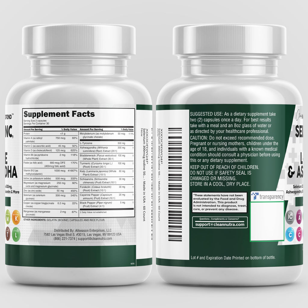 Clean Nutra Thyroid Support: Selenium, Iodine & Zinc | L-Tyrosine, Ashwagandha