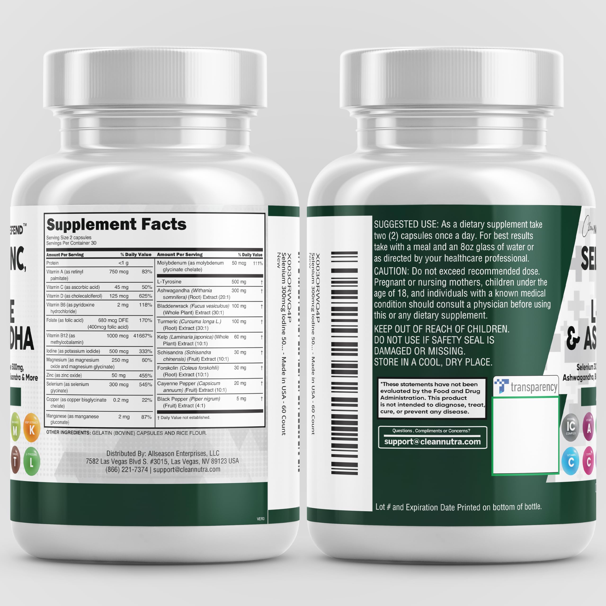Clean Nutra Thyroid Support: Selenium, Iodine & Zinc | L-Tyrosine, Ashwagandha