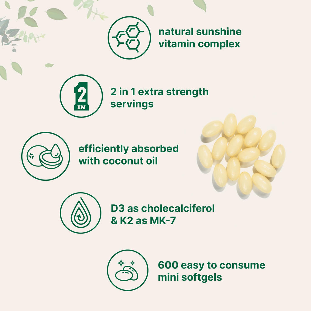 Vitamin D3 10,000 IU + K2 MK-7 200 mcg (2 Pack) Softgels | 600 Count | Virgin Coconut Oil