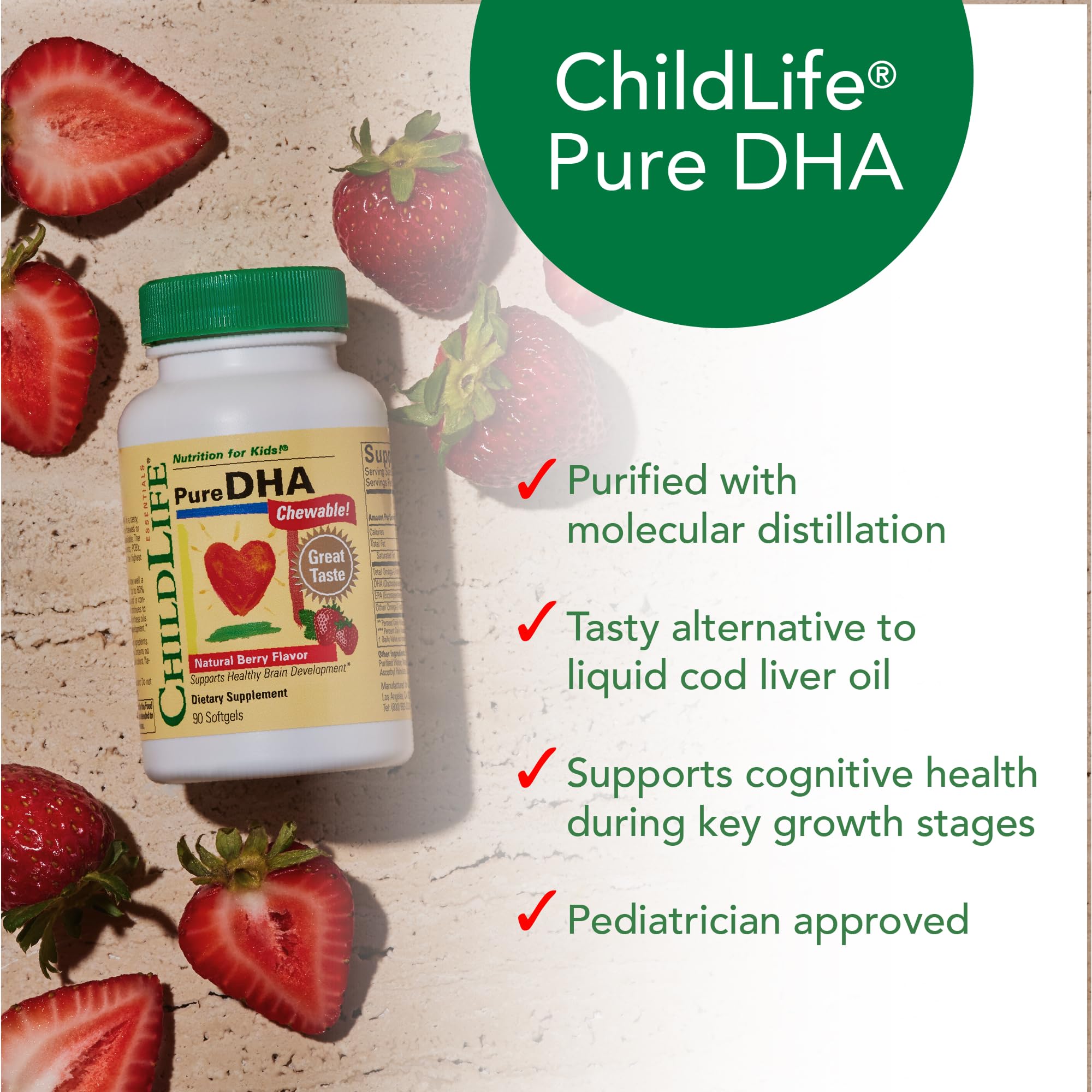 ChildLife Essentials Pure DHA for Kids - DHA & EPA Omega-3 Softgels (Gluten Free) Natural Berry, 90 Softgels (Pack of 2)