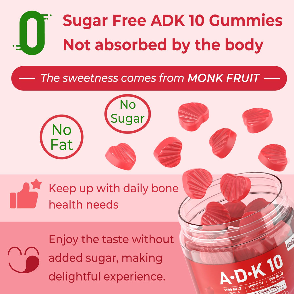 Vitamin D3 K2 A Gummies 5000IU / 10,000IU – 8-in-1 Vegan Calcium Magnesium Zinc | 2 Packs