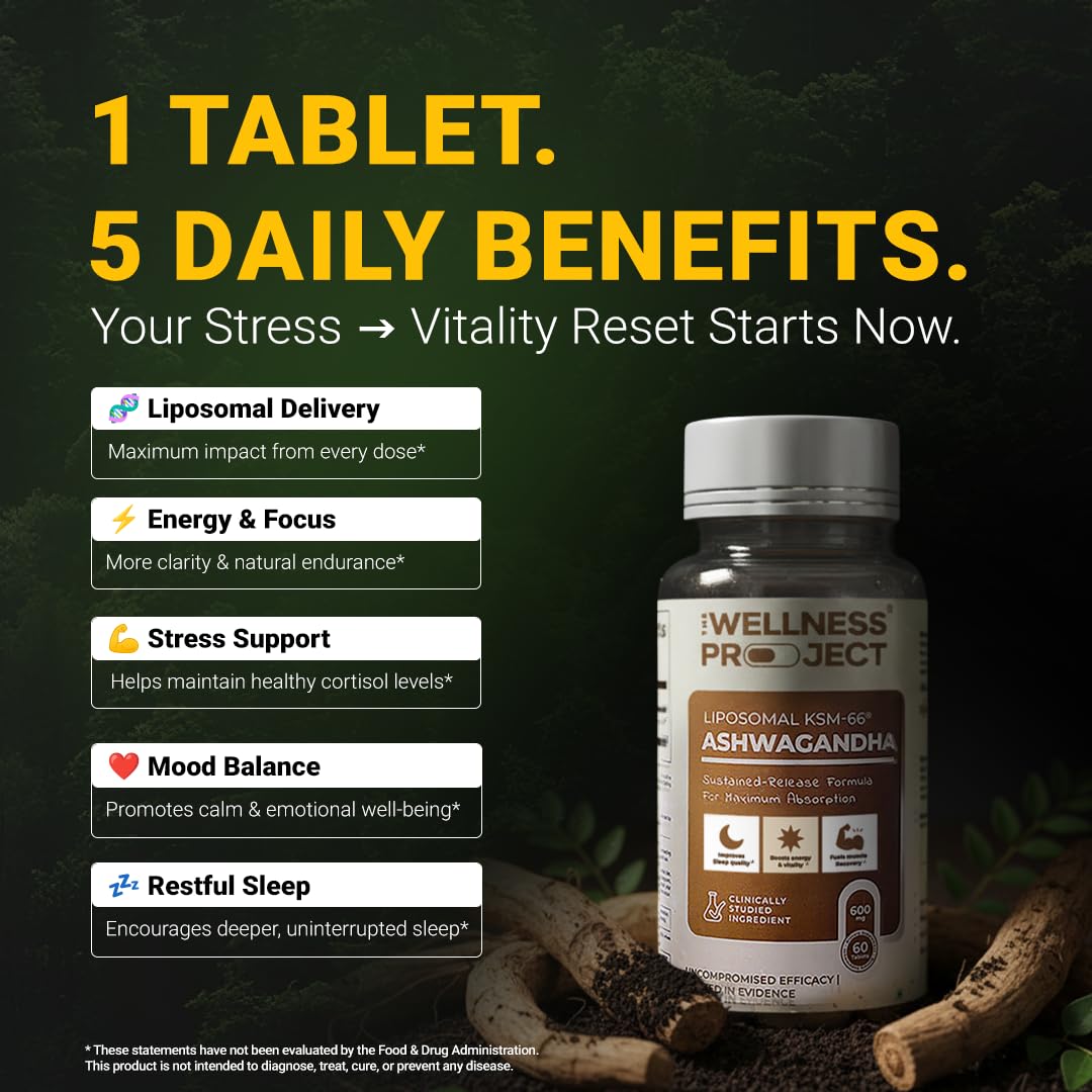 The Wellness Project Liposomal KSM-66 Ashwagandha 600mg – 2-Month Supply | COA Included
