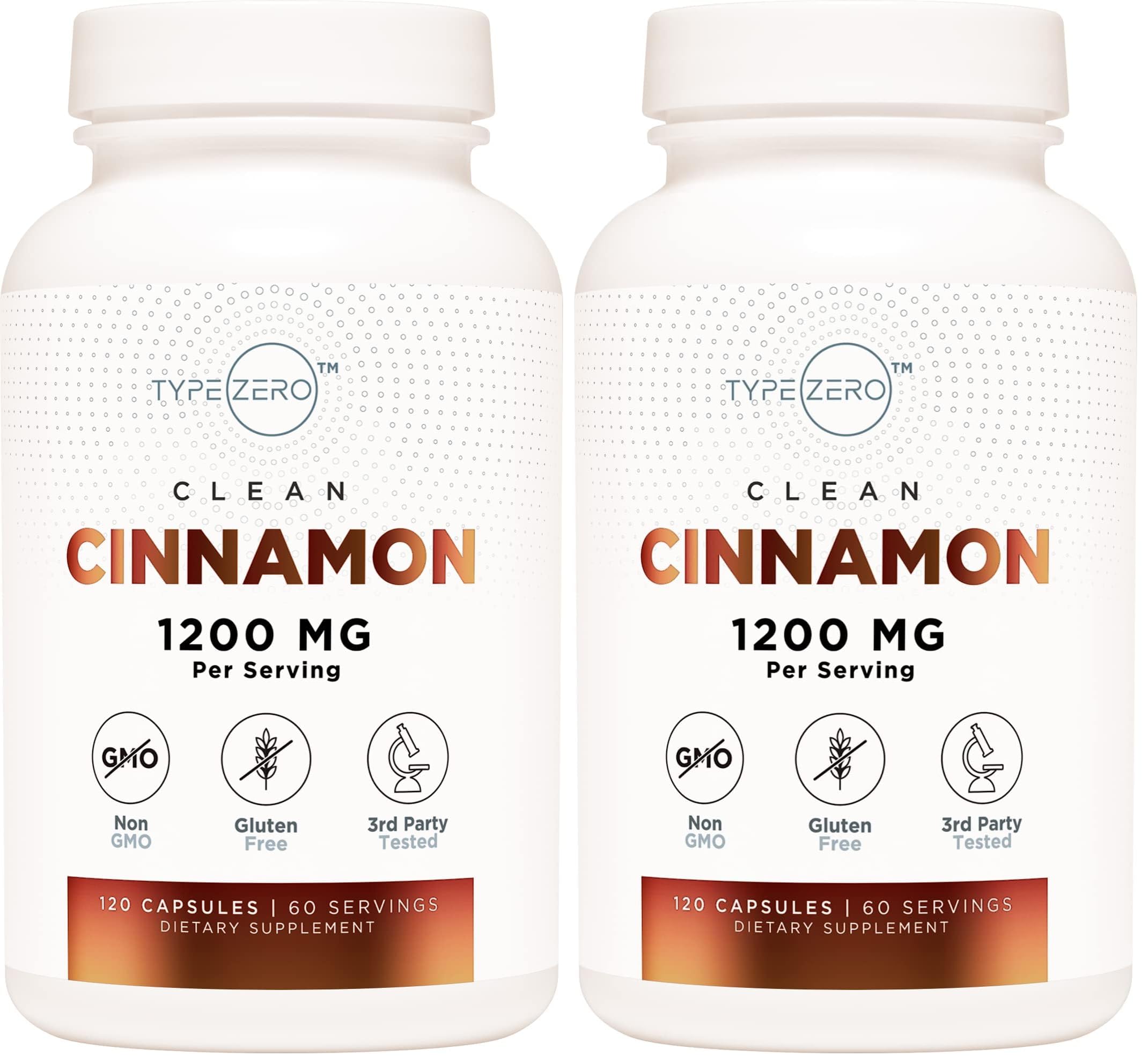 Type Zero Ceylon Cinnamon Capsules 1200mg | 120 Capsules - Natural Non-GMO Gluten Free Organic Cinnamon Bark Supplement (Pack of 2)