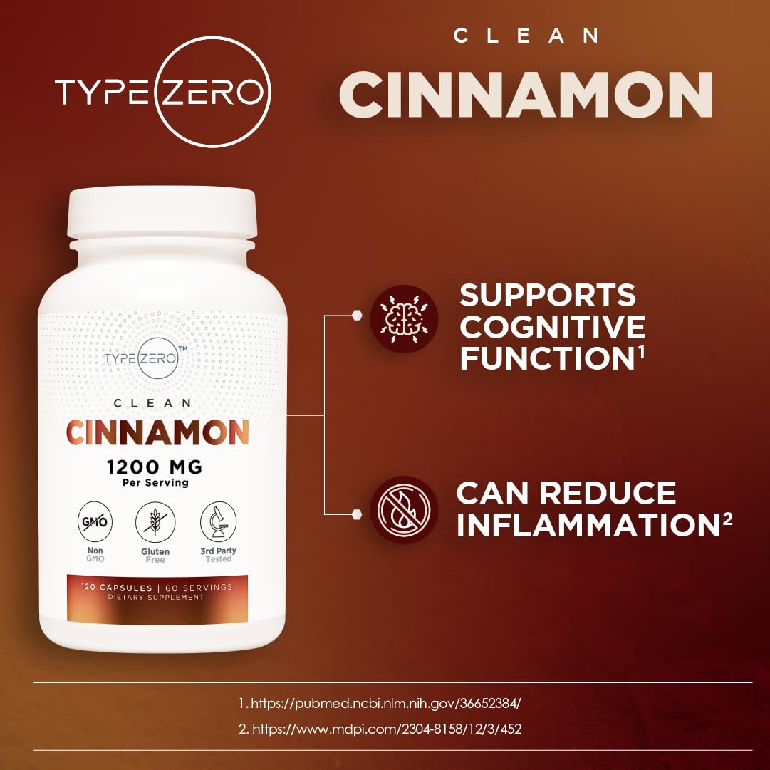 Type Zero Ceylon Cinnamon Capsules 1200mg | 120 Capsules - Natural Non-GMO Gluten Free Organic Cinnamon Bark Supplement (Pack of 2)