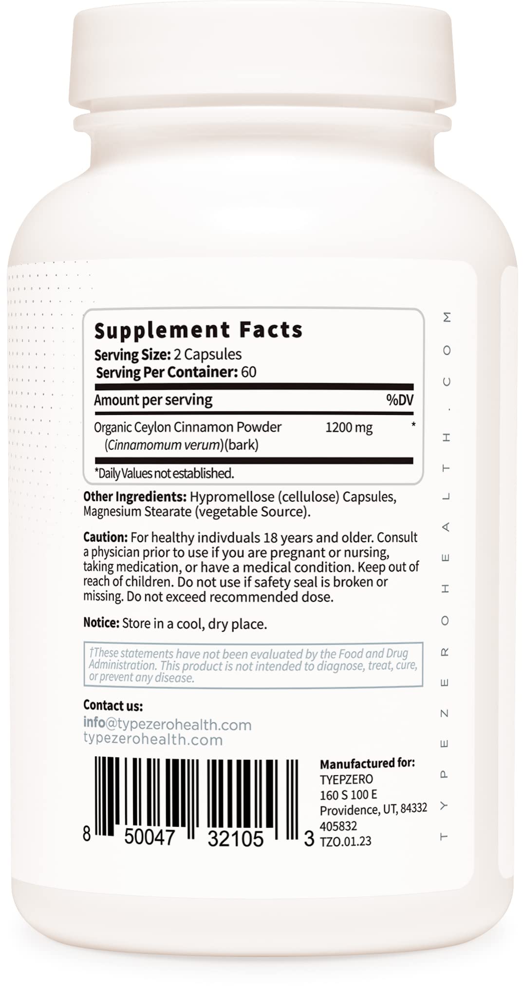 Type Zero Ceylon Cinnamon Capsules 1200mg | 120 Capsules - Natural Non-GMO Gluten Free Organic Cinnamon Bark Supplement (Pack of 2)
