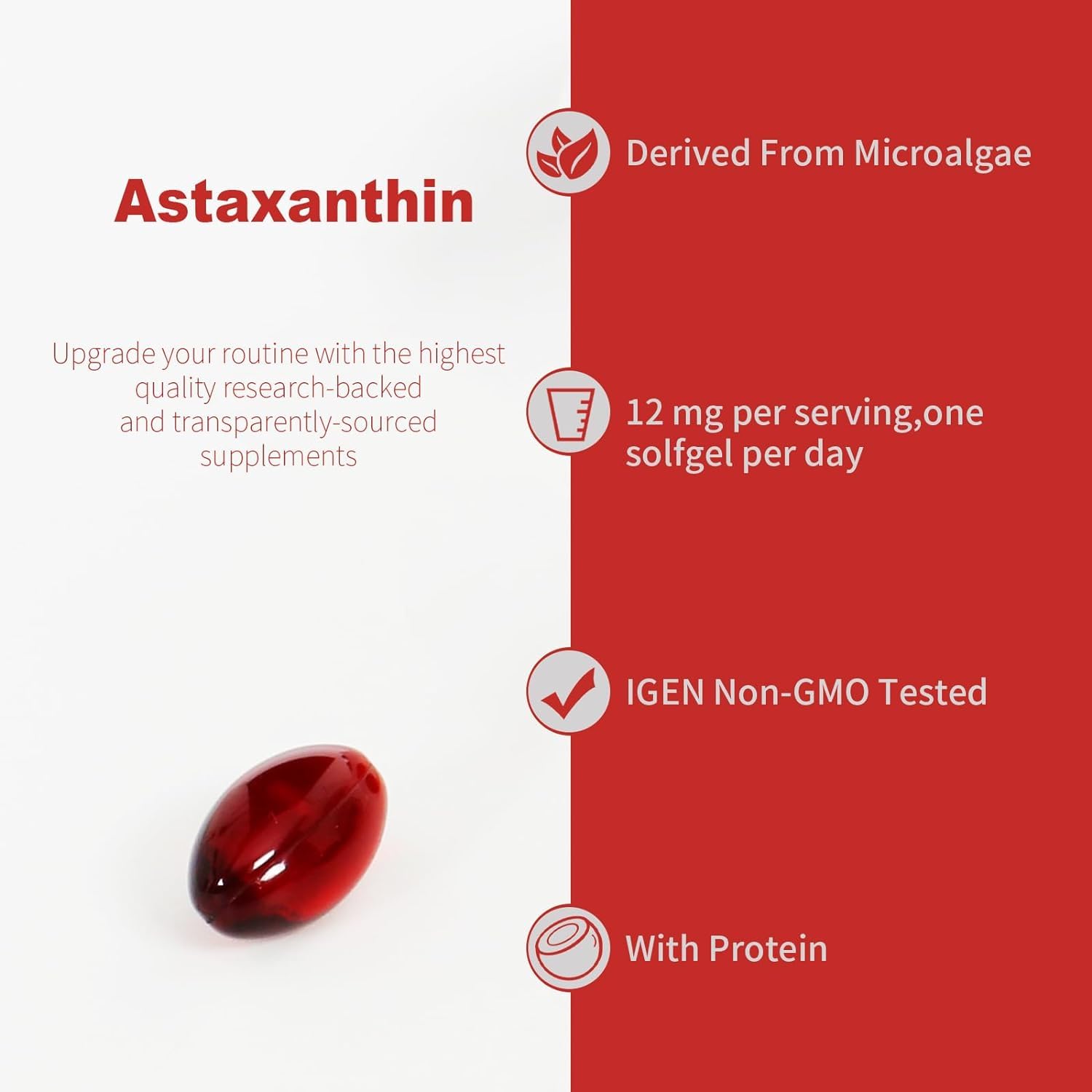 Ubiney Premium Astaxanthin Supplements 12mg – Softgels, 120 Servings – Supports Immune, Skin, Eye & Joint Health – Non-GMO, Gluten-Free, Microalgae Extract