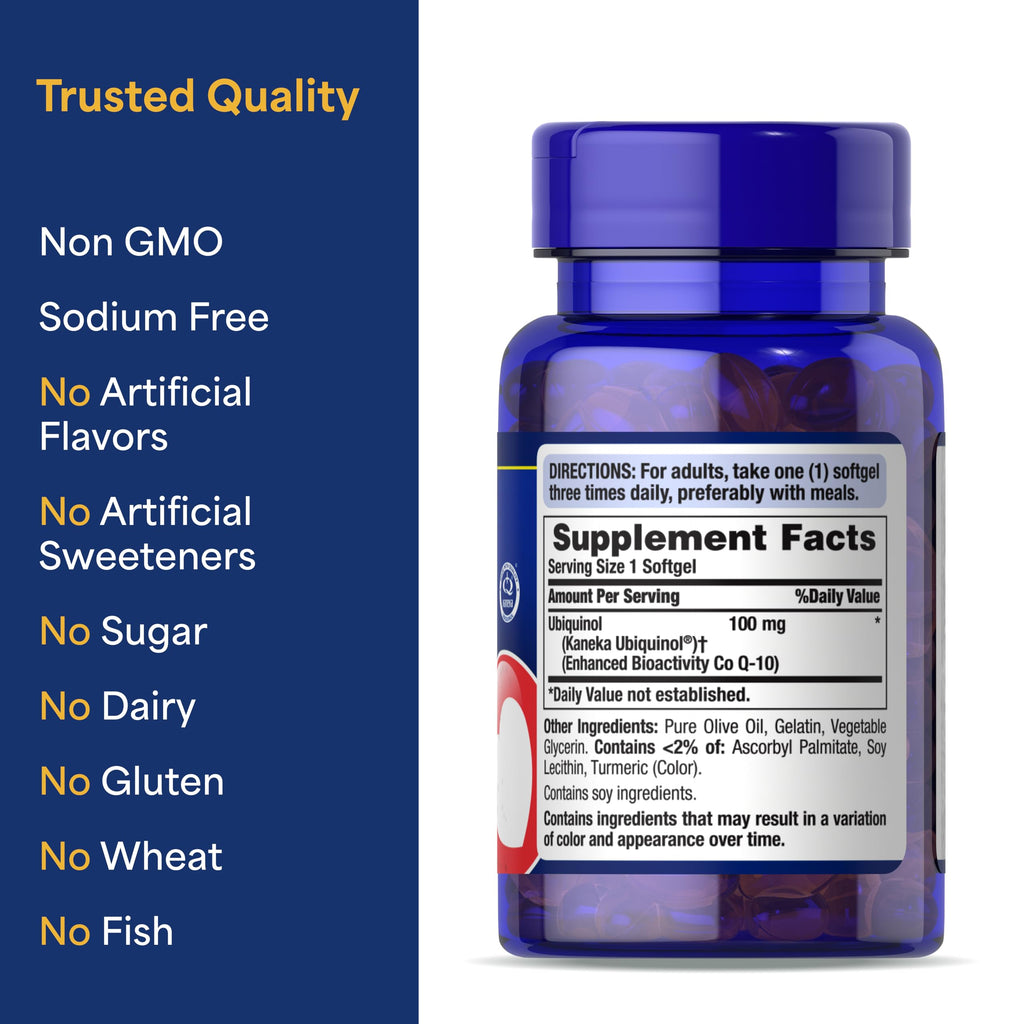 Puritan's Pride Ubiquinol 100 mg – Cardiovascular Health | 60 Rapid Release Softgels
