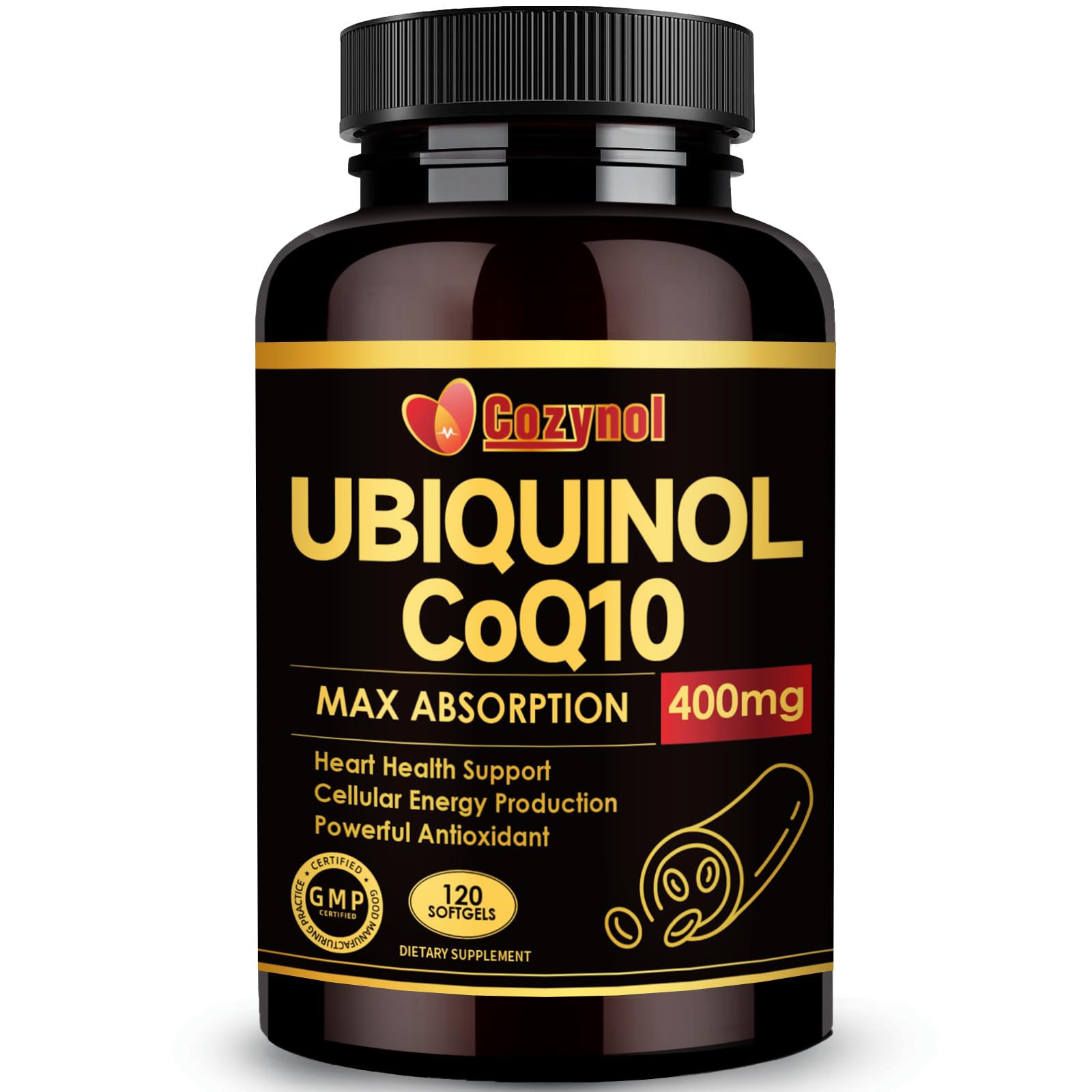 Ubiquinol CoQ10 400mg Softgels with Vitamin E & Omega-3, Max-Absorption, 120 Count, Non-GMO