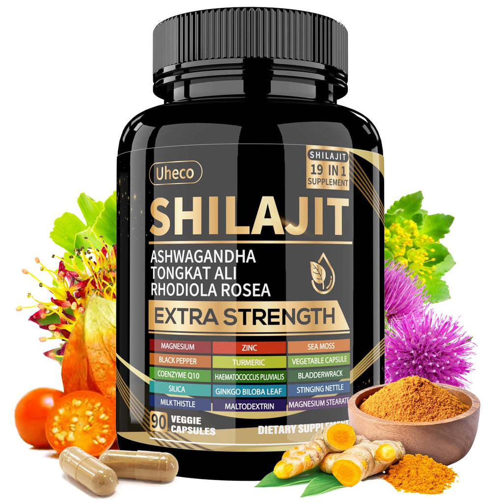 Uheco Shilajit Supplement with Sea Moss, Ashwagandha & Tongkat Ali – 90 Count