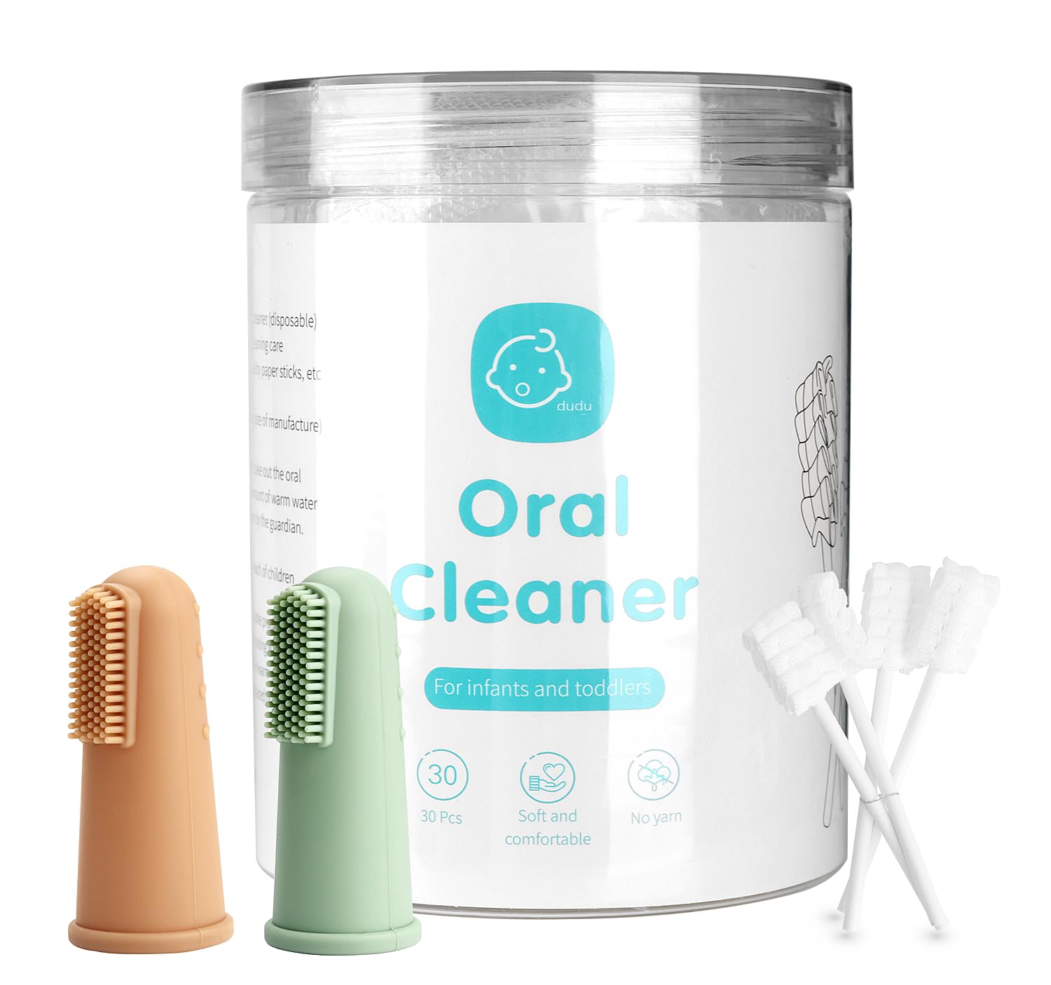 uhfi Baby Toothbrush Kit – 30Pcs + 2 Finger Toothbrushes, Clay/Mint (0-36 Months)