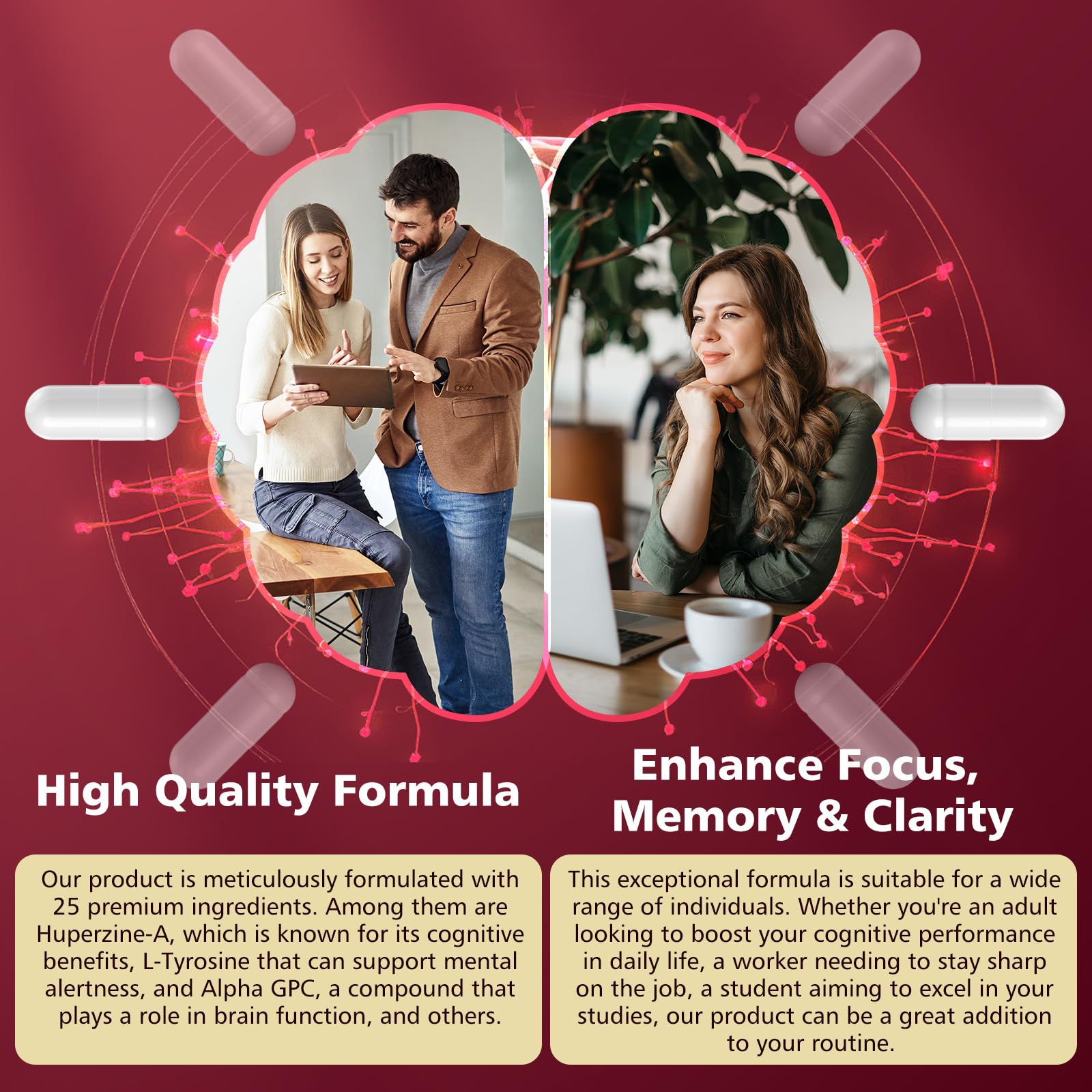 UIMISX Brain Supplement – Mental Alertness, Memory, Focus & Energy | 90 Capsules