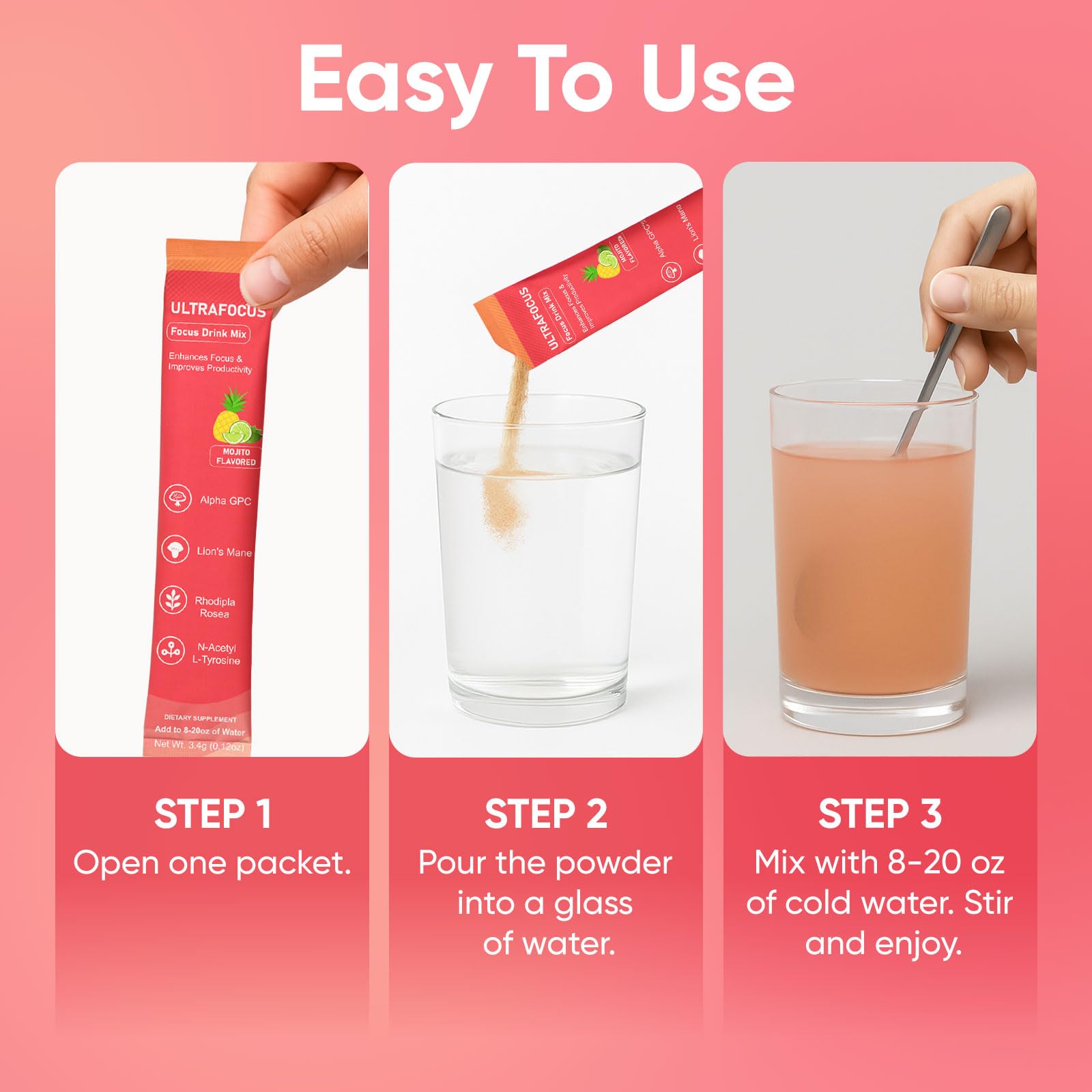 Ulora Ultrafocus Drink Mix – Mojito Flavor | Sugar-Free, 20 Packets for Focus & Clarity