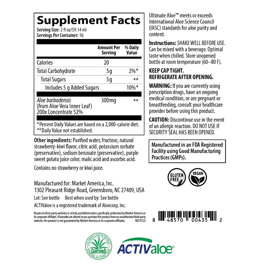 Ultimate Aloe Aloe Vera Juice – Gut Health, Digestive Comfort, Immune Support (Strawberry Kiwi, 16 Servings)