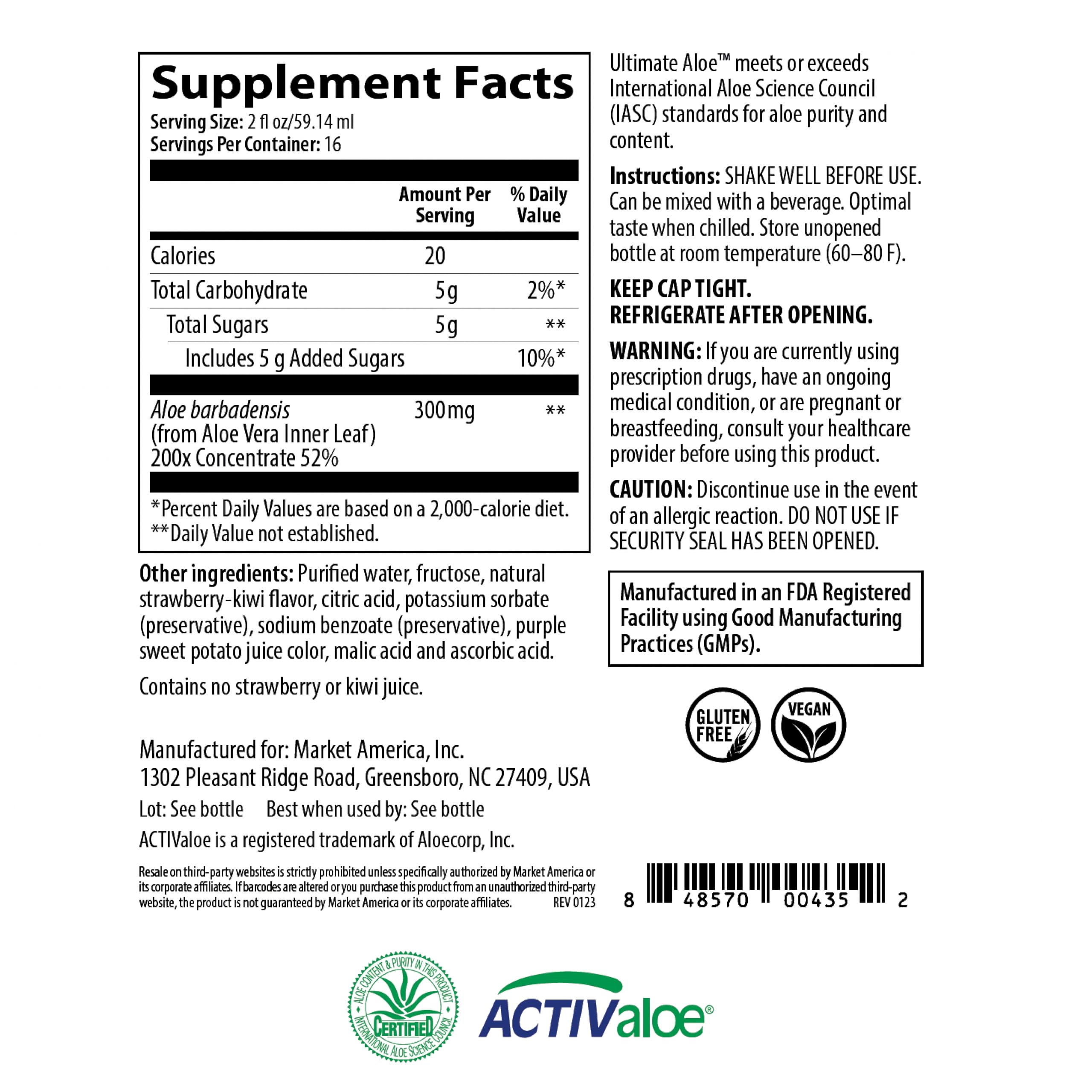 Ultimate Aloe Aloe Vera Juice – Gut Health, Digestive Comfort, Immune Support (Strawberry Kiwi, 16 Servings)