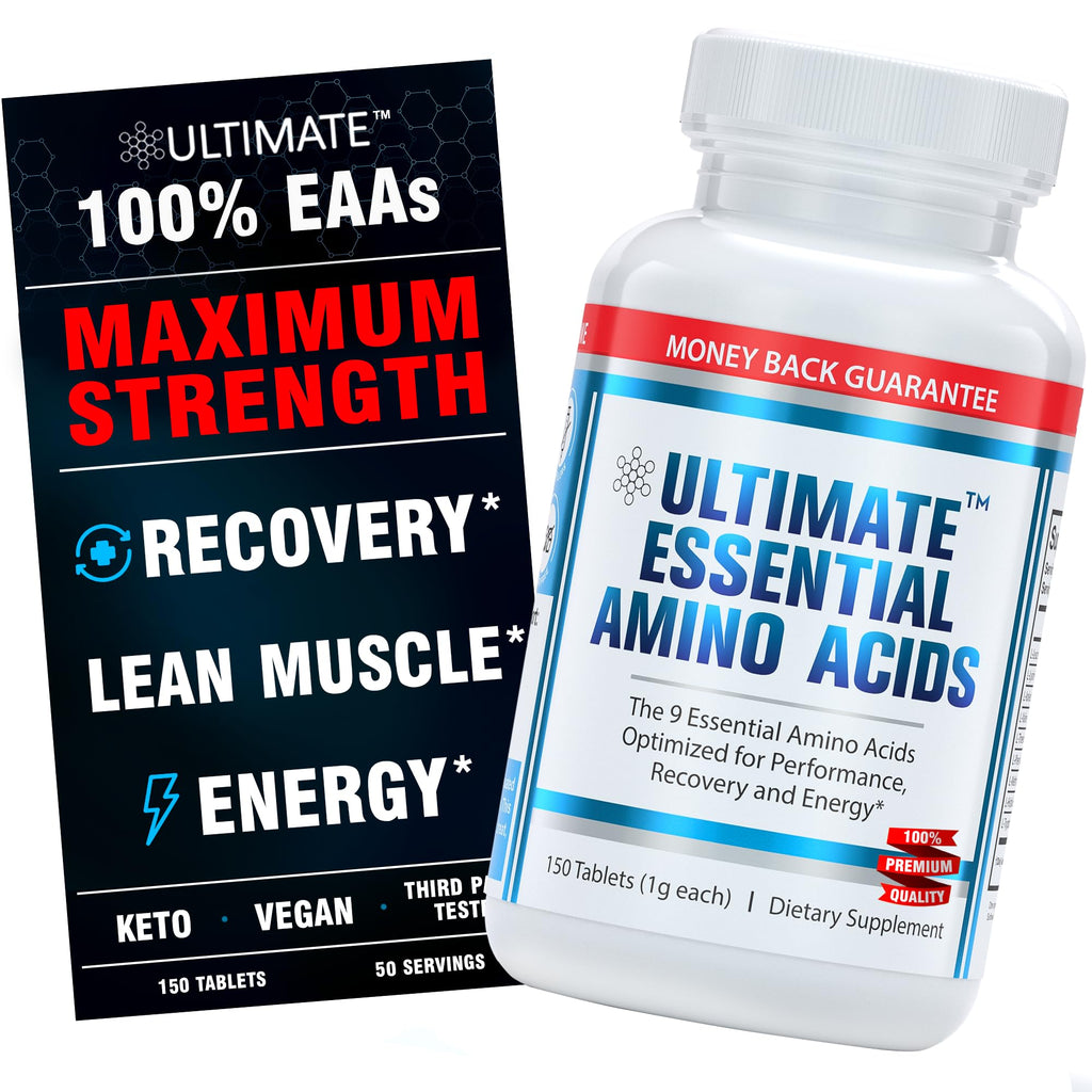 Ultimate 100% Essential Amino Acids for Cutting & Workouts | 9 EAAs, 40% Leucine, Keto & Vegetarian Tablets (150)
