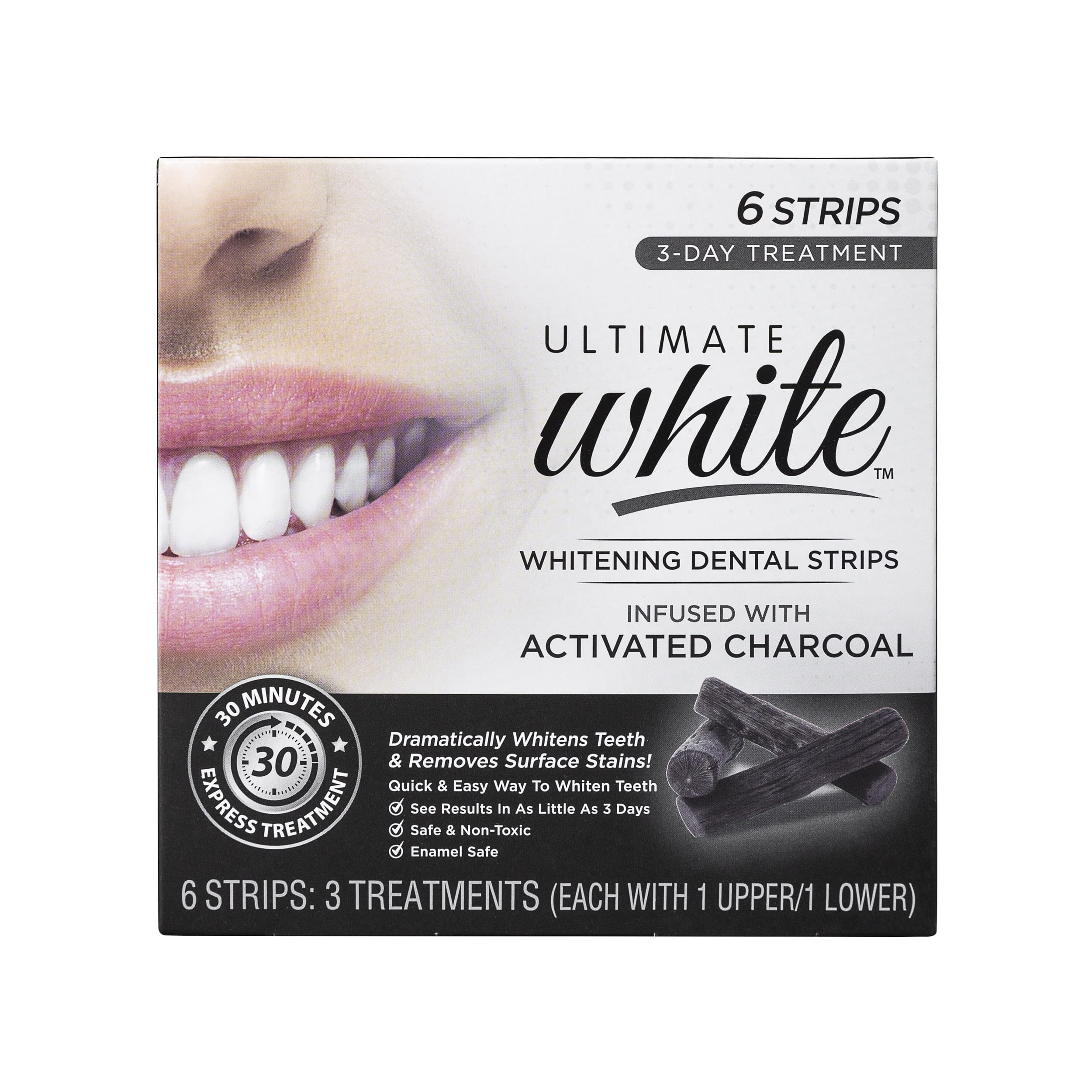 Ultimate White Teeth Whitening Strips – 6-Piece Activated Charcoal Kit