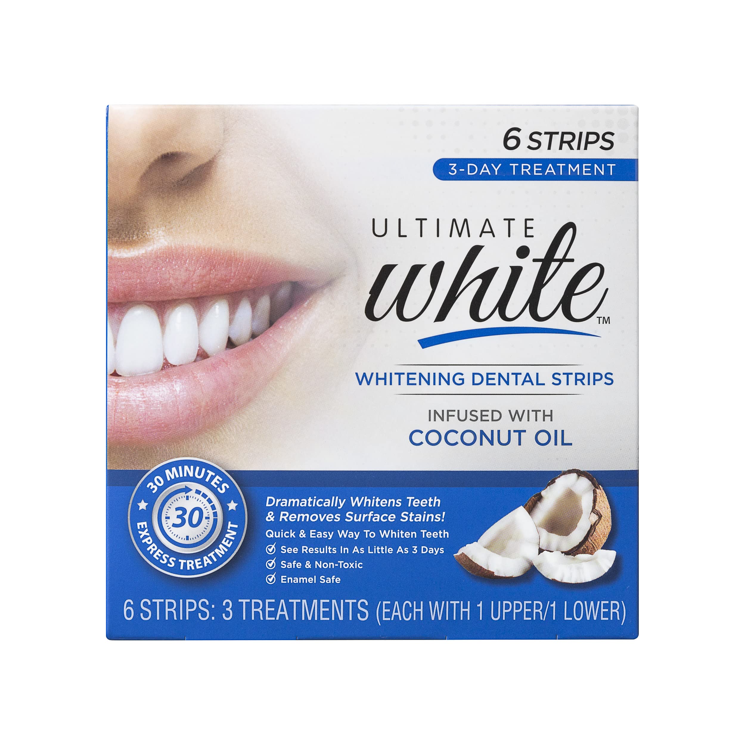 Ultimate White Teeth Whitening Strips – 6-Pack Coconut Oil Formula | Teeth Whitening Kit