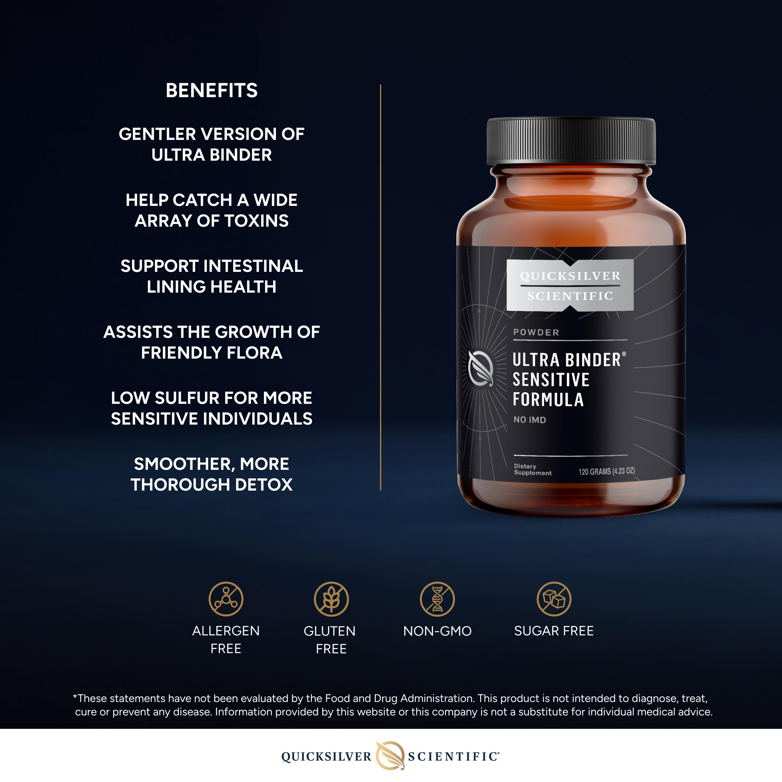 Quicksilver Scientific Ultra Binder Sensitive Formula – Gut Health Support (120g)