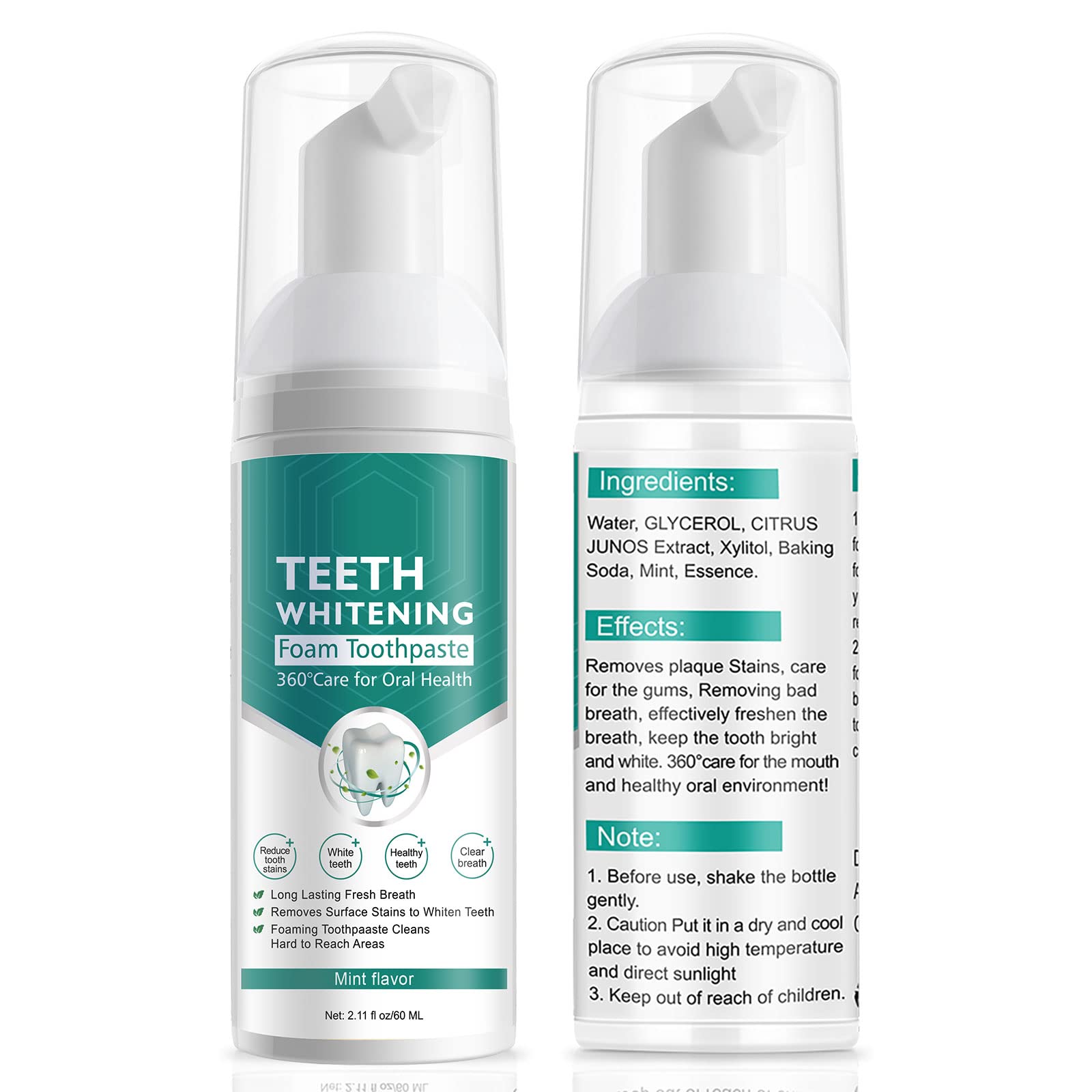 Teeth Whitening Toothpaste 2-Pack – Foam Whitening for Deep Cleaning & Stain Removal