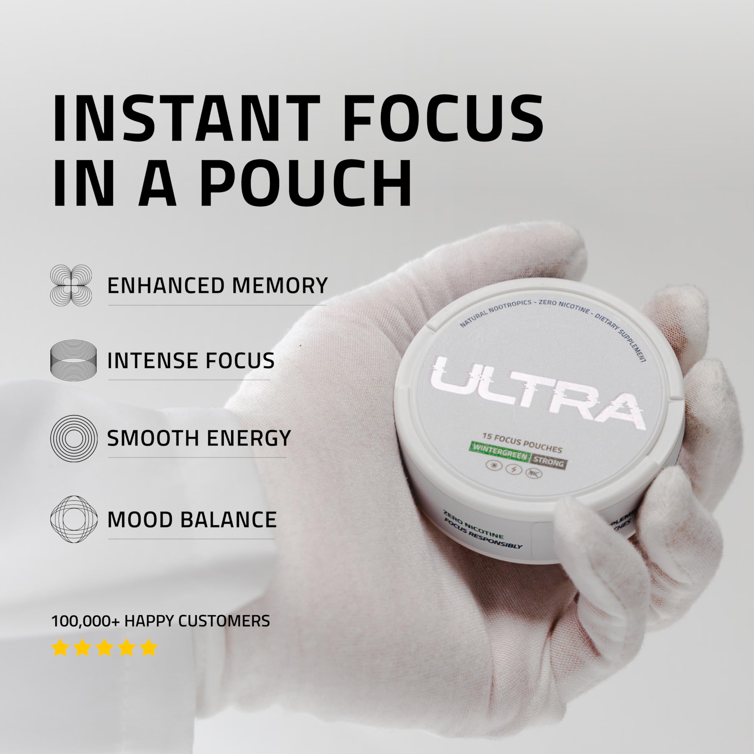 Ultra Focus Pouches Variety Pack (3 Cans) Nicotine-Free, Caffeine-Free | Nootropic Energy & Clarity | Ultra Pouches