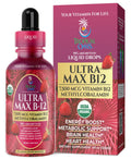 USDA Organic Ultra Max B12 - 7500mcg Methylcobalamin Drops | Vegan Strawberry 4oz
