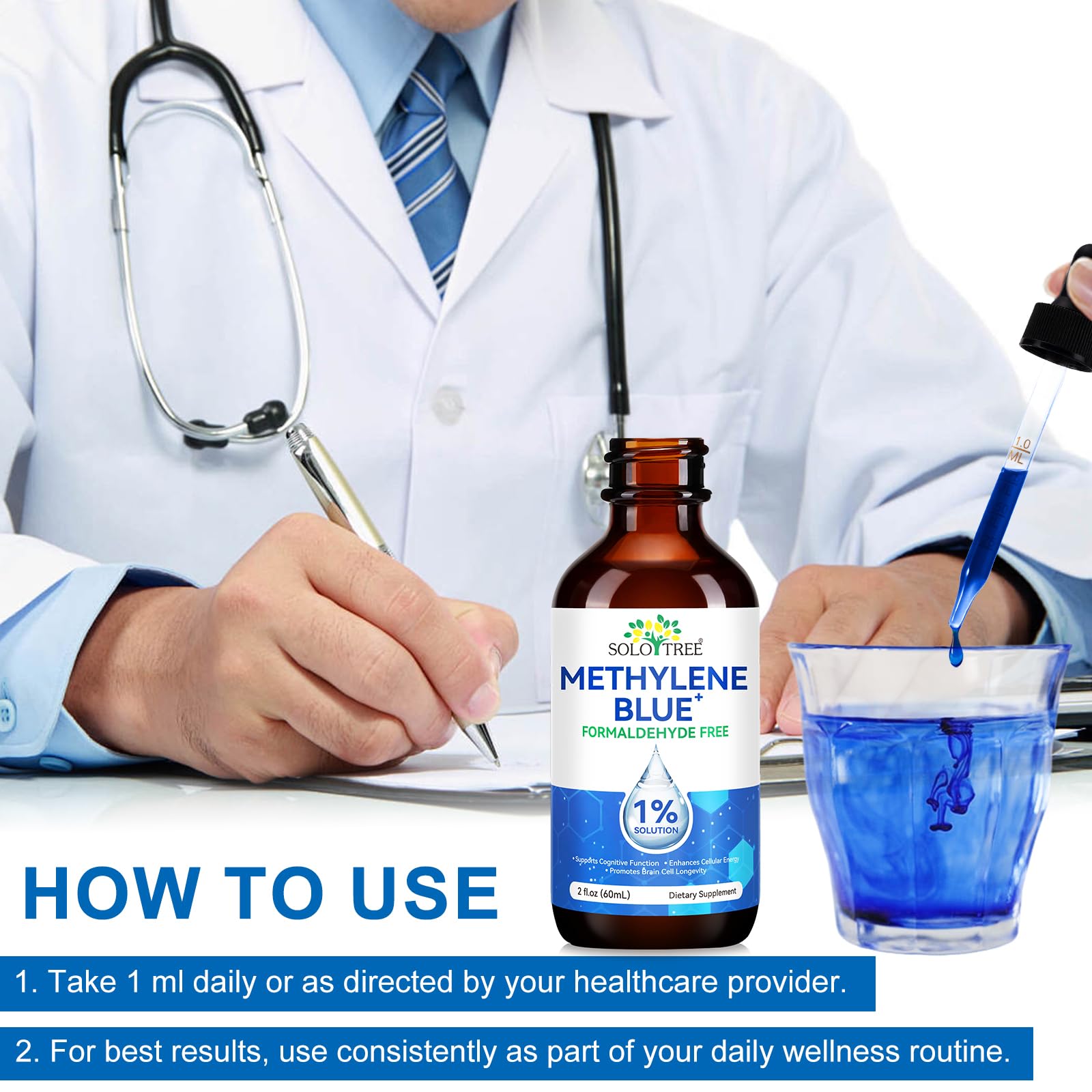 Ultra Methylene Blue 1% Solution | Pharmaceutical Grade USP | Cognitive Function & Cellular Energy Support | Formaldehyde-Free | 60ml (2 Fl Oz)