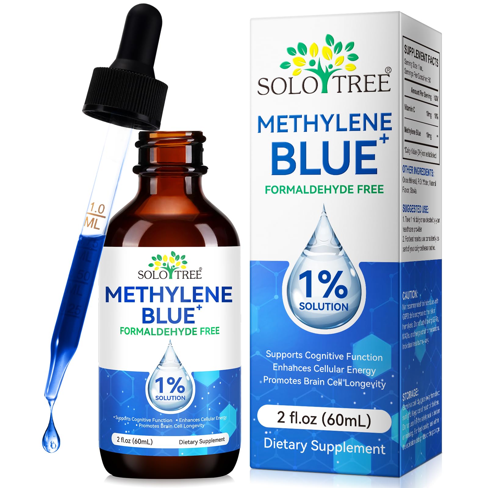 Ultra Methylene Blue 1% Solution | Pharmaceutical Grade USP | Cognitive Function & Cellular Energy Support | Formaldehyde-Free | 60ml (2 Fl Oz)