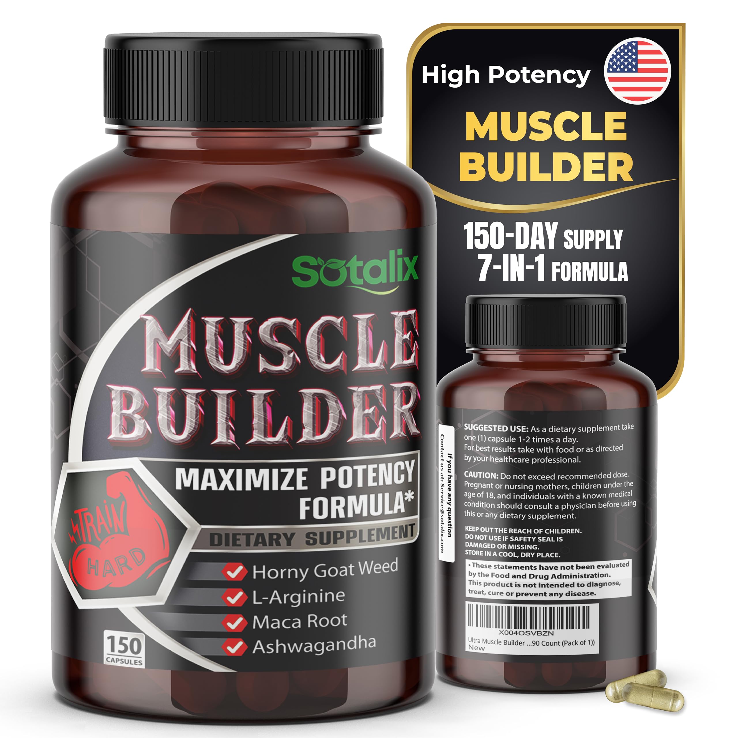 Ultra Muscle Builder Supplement – L-Arginine & Tribulus, 150 Capsules