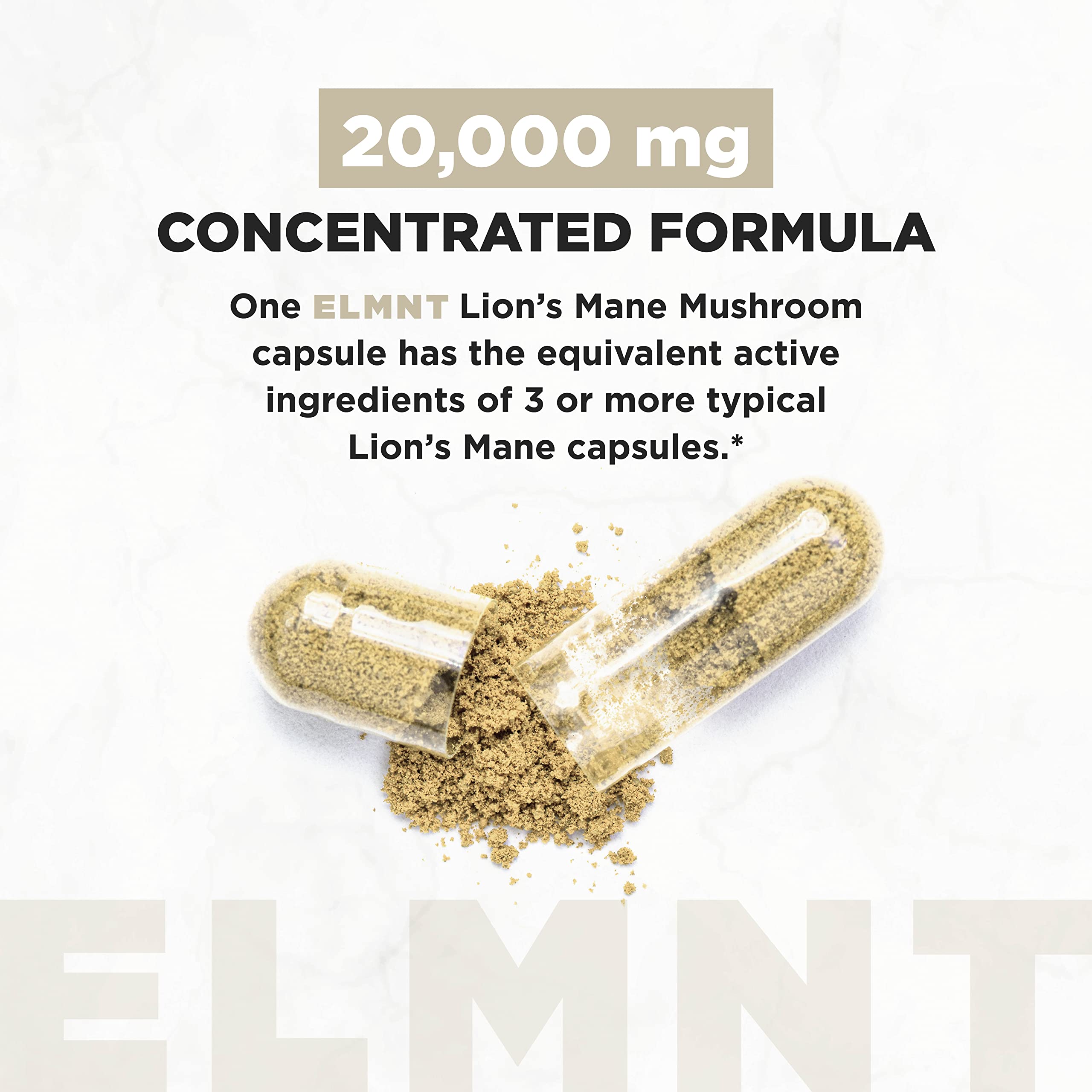 20,000mg 16x Strength Lions Mane Supplement Capsules Super Nootropic w. Ashwagandha & Rhodiola - Highest Potency Lion's Mane Mushroom Extract 50% Polysaccharides Brain Supplements for Memory and Focus