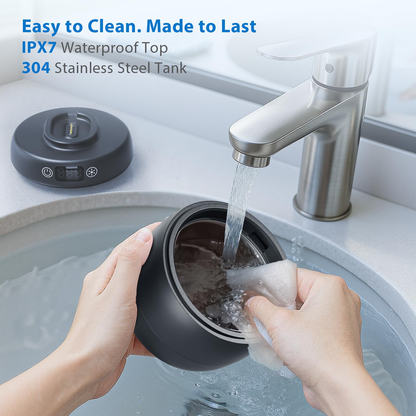 Ultrasonic Retainer Cleaner 42kHz – IPX7 Waterproof, Quiet Black