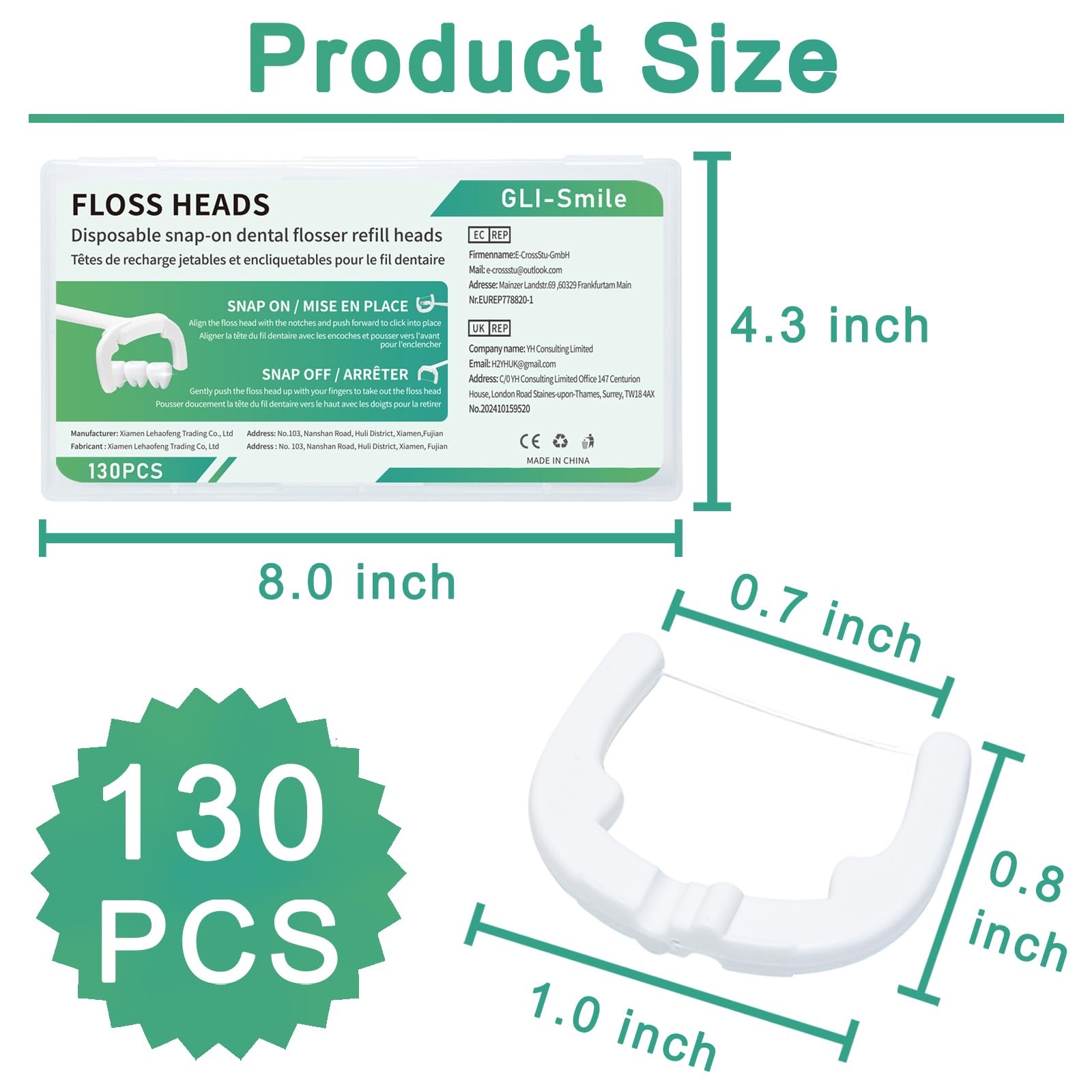 Ultraclean Flosser Refills: 130ct Heads - PFAS Free, Durable Plaque Removal