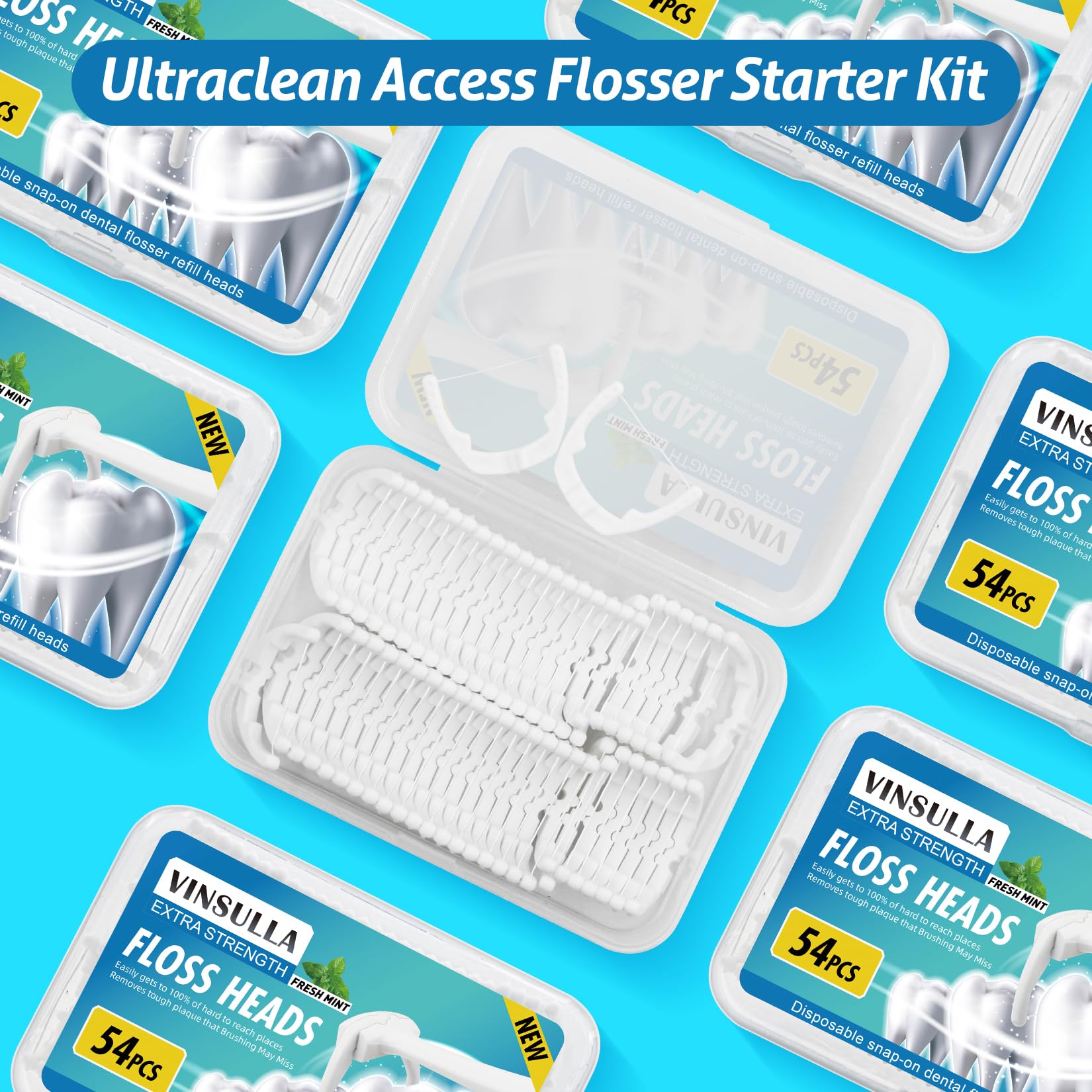 Ultraclean Access Flosser Refill Heads – Mint, 54 Count (Listerine Compatible)