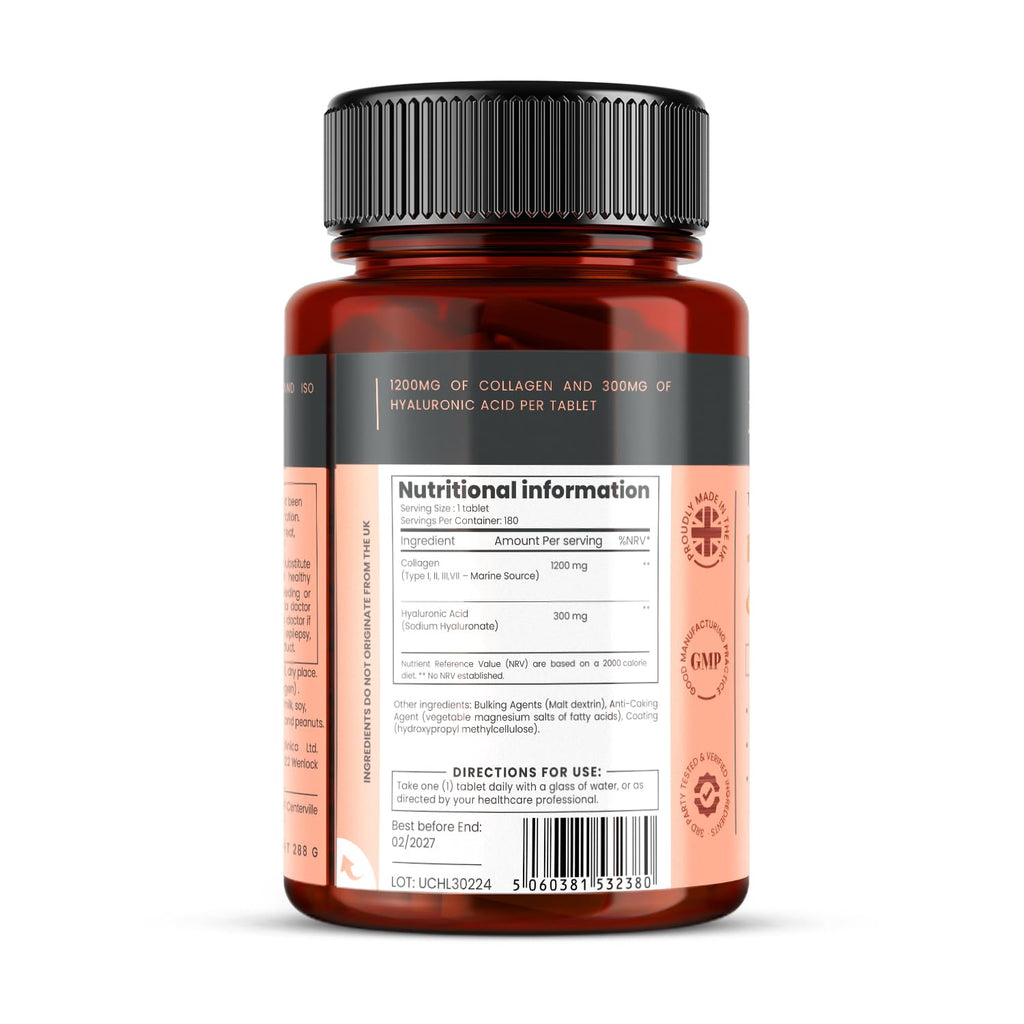 1500mg x 1080 Tablets | UltraColl Collagen 1200mg + Hyaluronic Acid 300mg | 6 Bottles (18 Months)