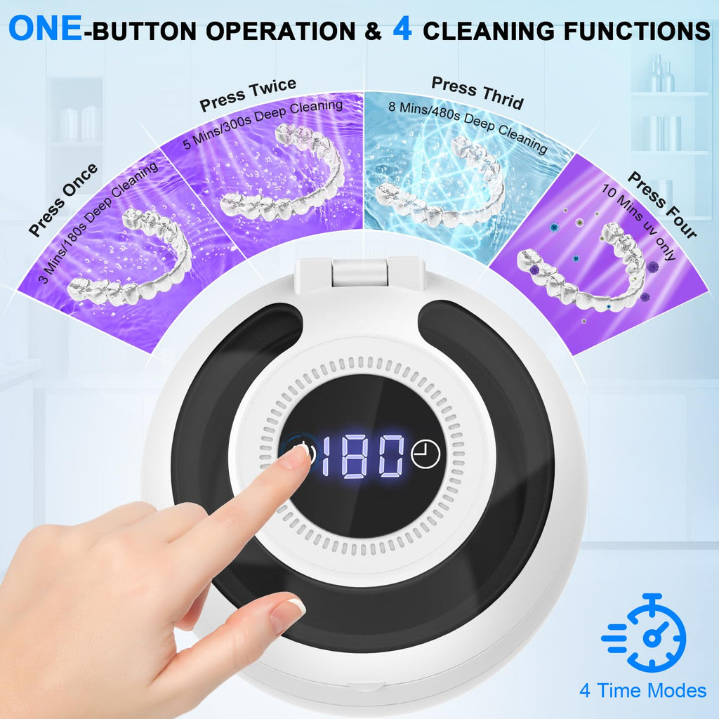 45kHz Ultrasonic Retainer Cleaner - 200ml, 4 Modes, Digital Timer