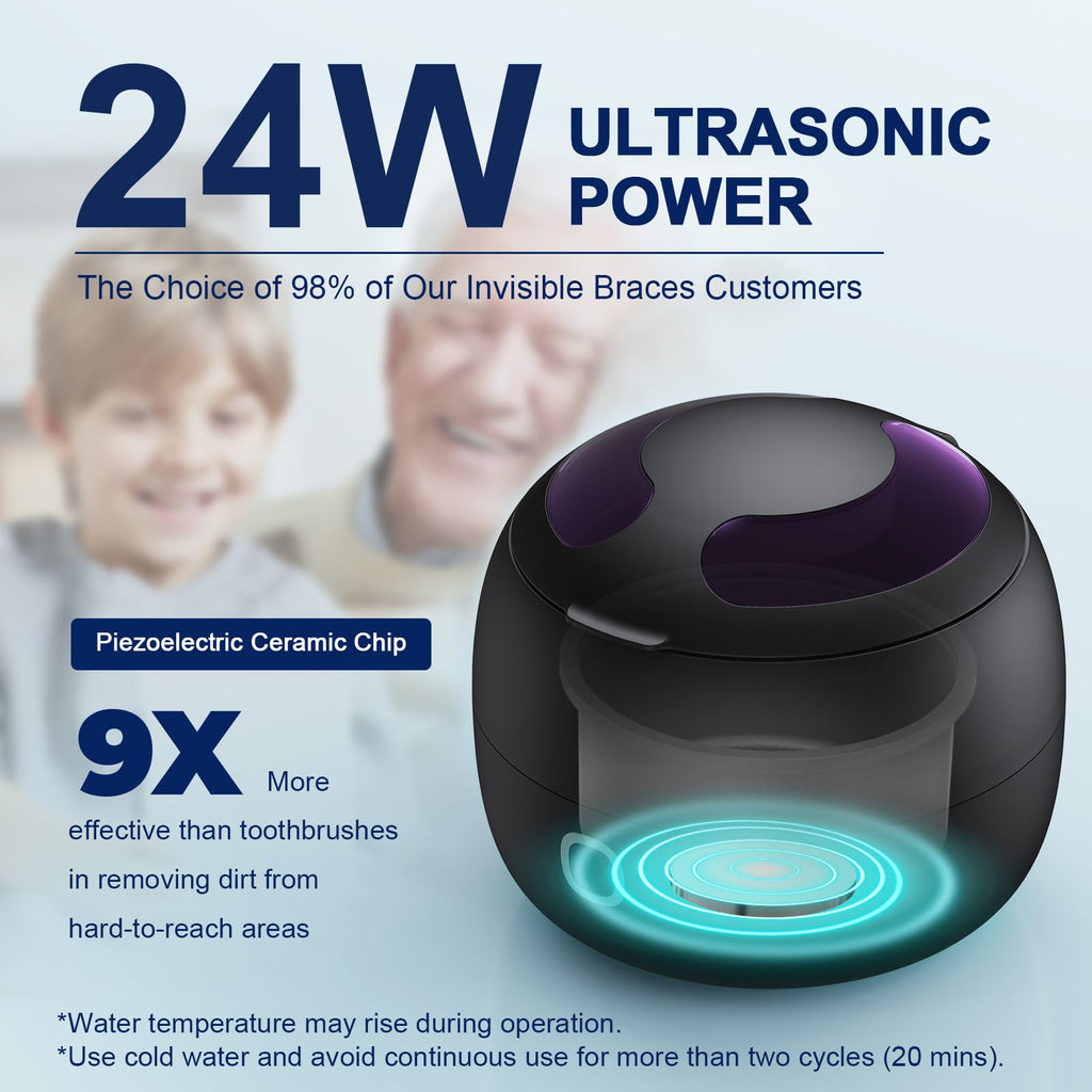 Upgraded Ultrasonic Retainer Cleaner 45kHz – Denture, Mouth Guard & Night Guard Cleaner with 200ml Pod