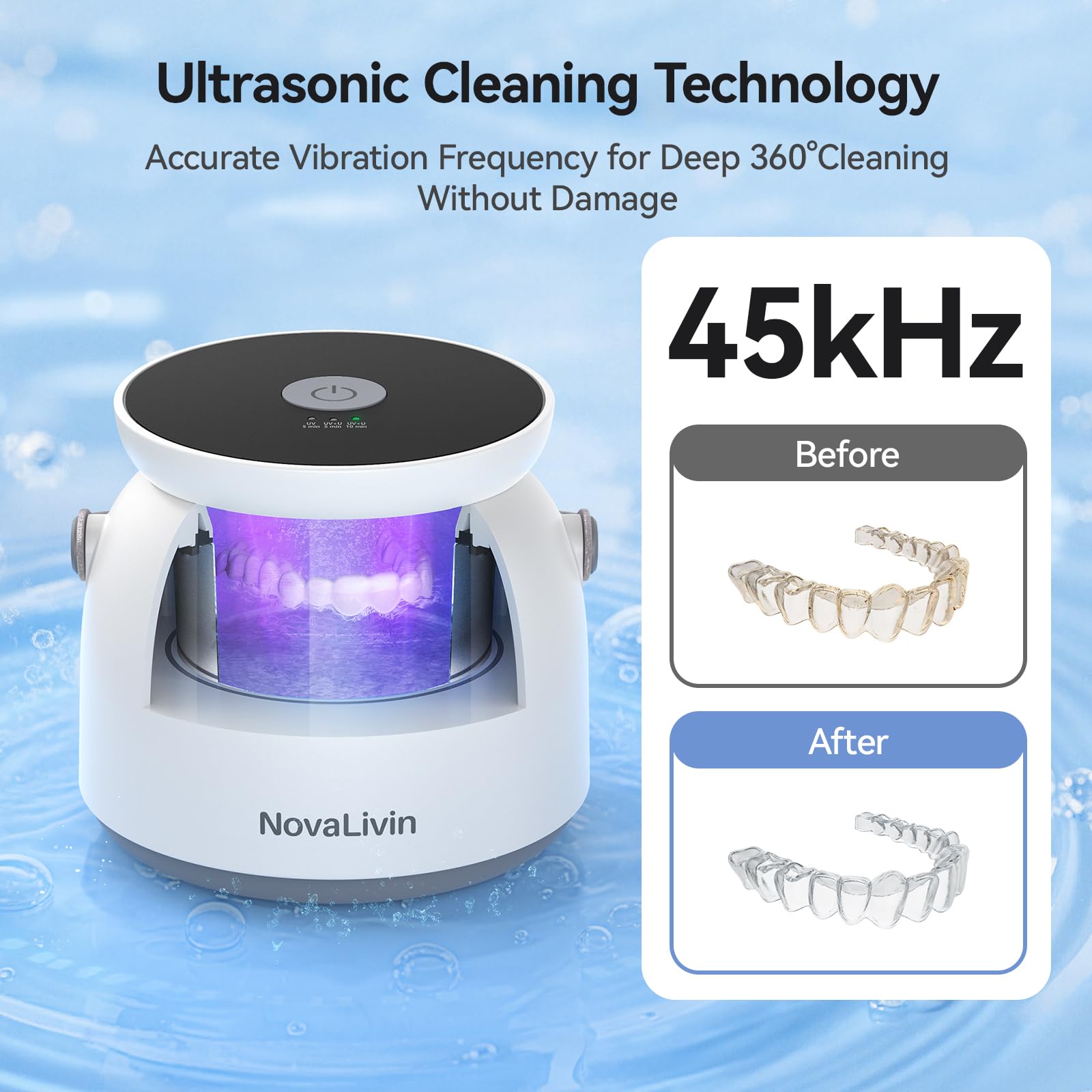 Ultrasonic Retainer Cleaner 45kHz – 3 Modes, 200ml Tank | Aligners & Mouth Guards