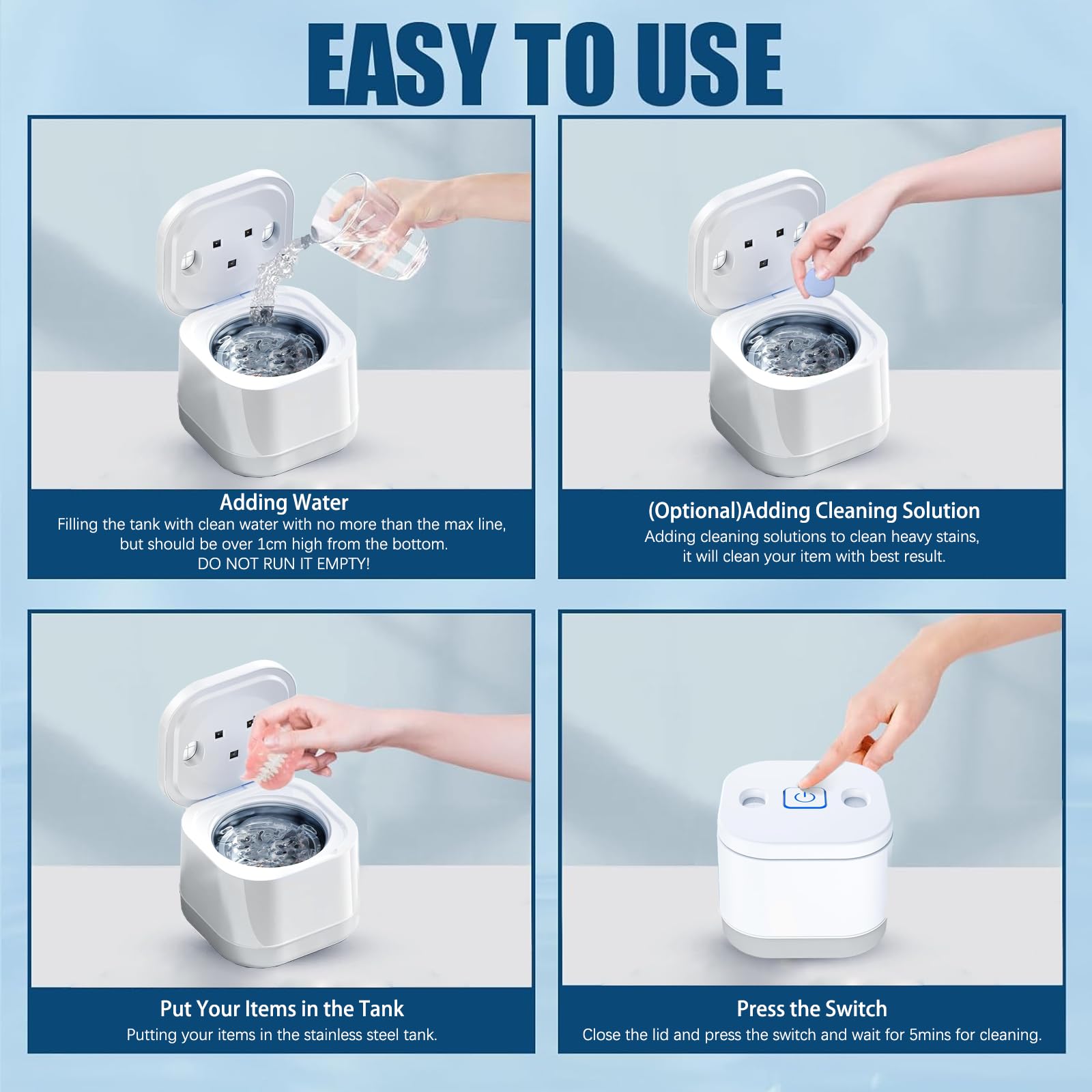 Ultrasonic U-V Retainer Cleaner – 45kHz, 200ml for Dentures & Aligners