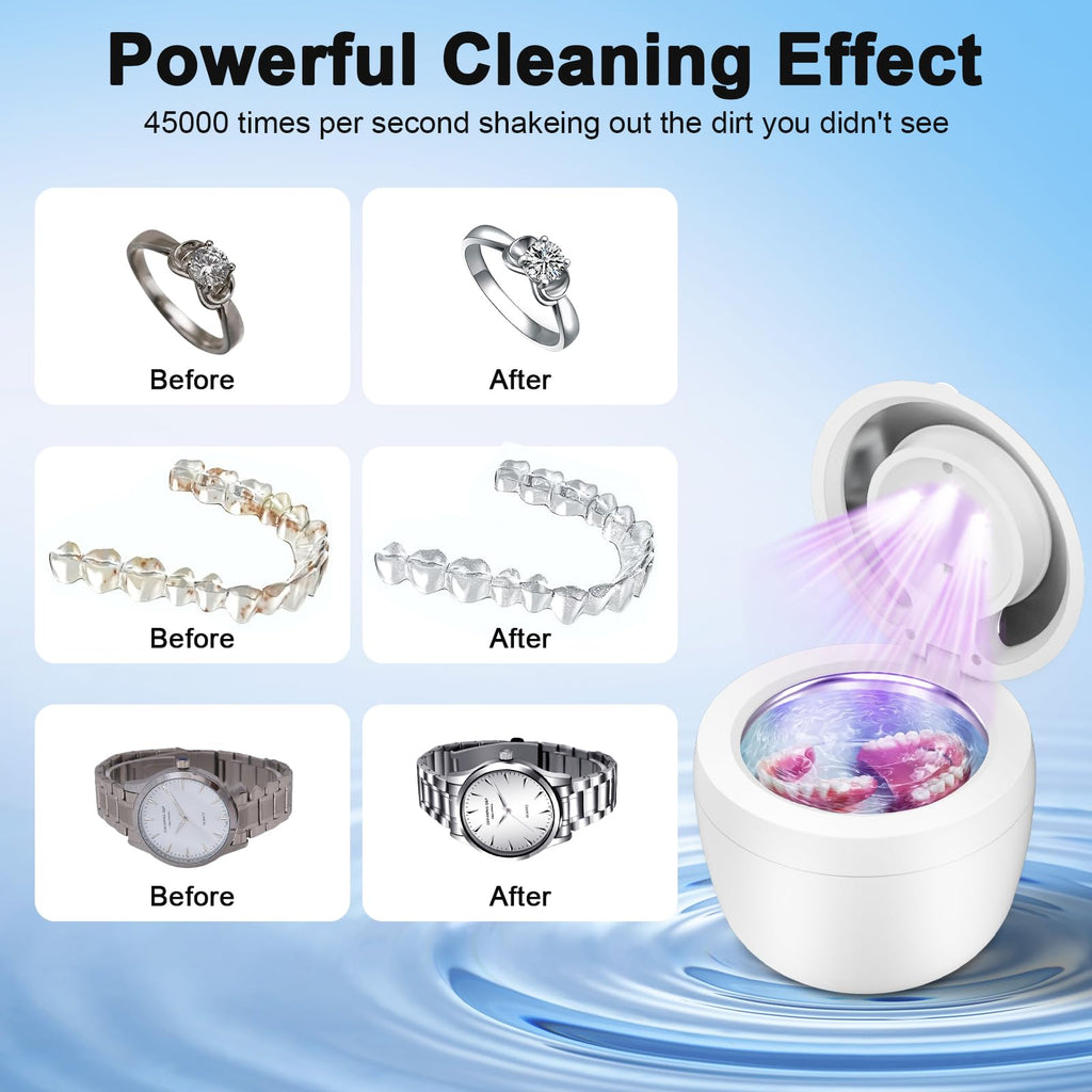 45kHz Ultrasonic Retainer Cleaner - 200ml, 4 Modes, Digital Timer