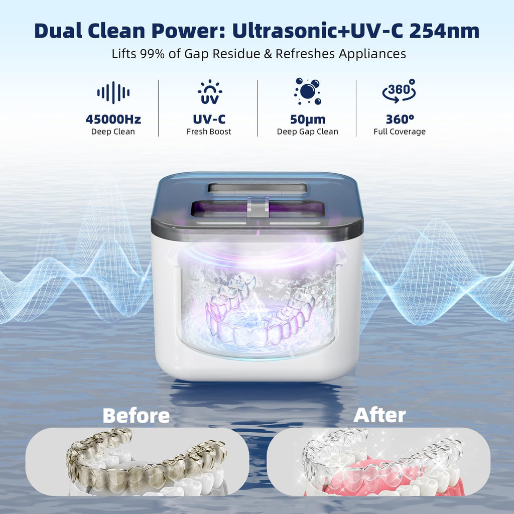 Ultrasonic Retainer Cleaner Machine 45kHz UV • 200ML • All-in-One Dental & Jewelry Cleaner
