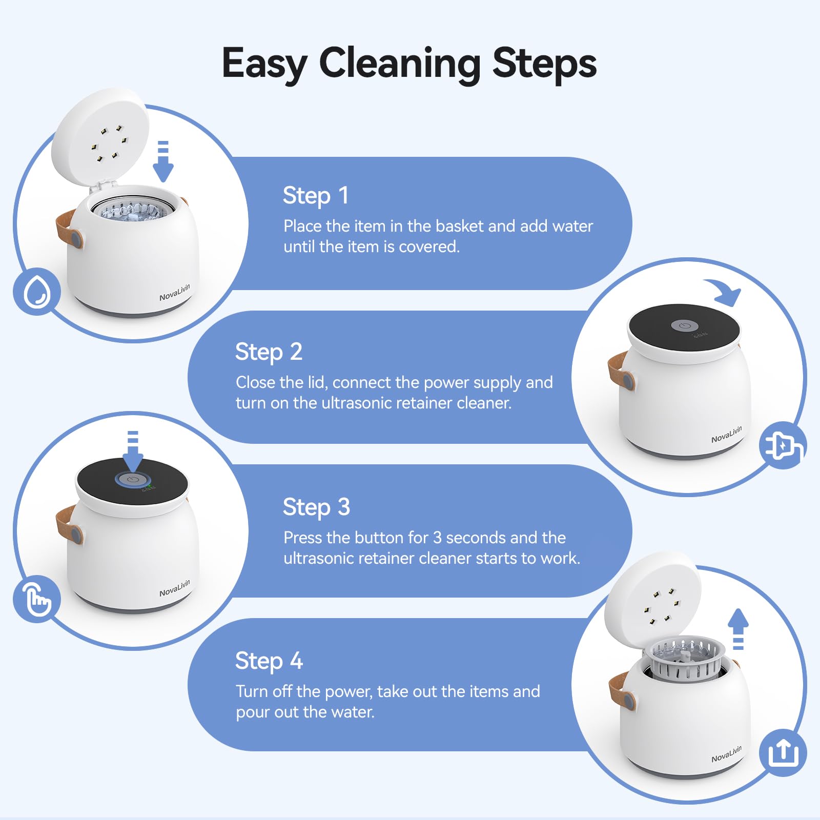 Ultrasonic Retainer Cleaner 45kHz – 3 Modes, 200ml Tank | Aligners & Mouth Guards