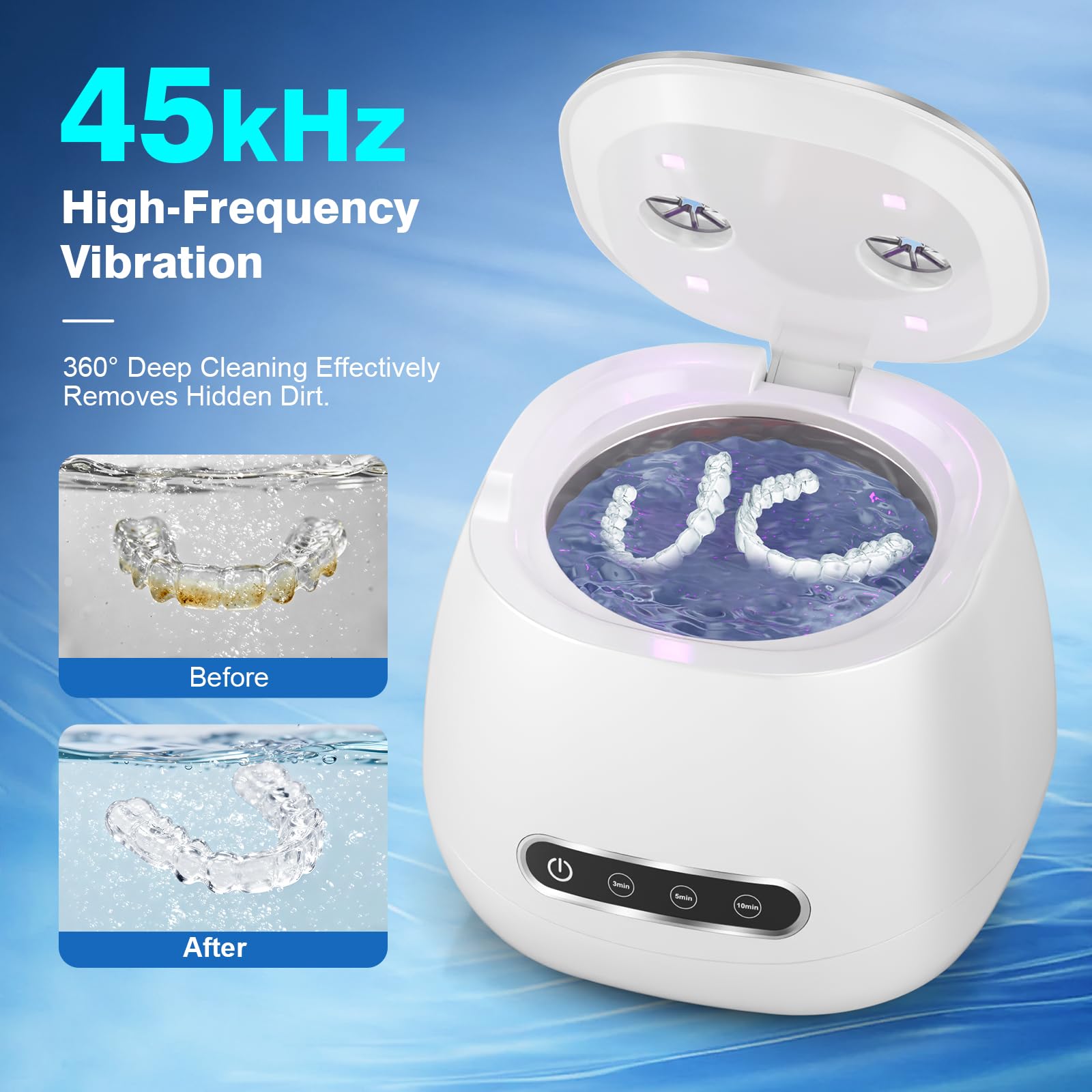 Rechargeable Ultrasonic Retainer Cleaner – 45kHz Portable Cleaning Pod
