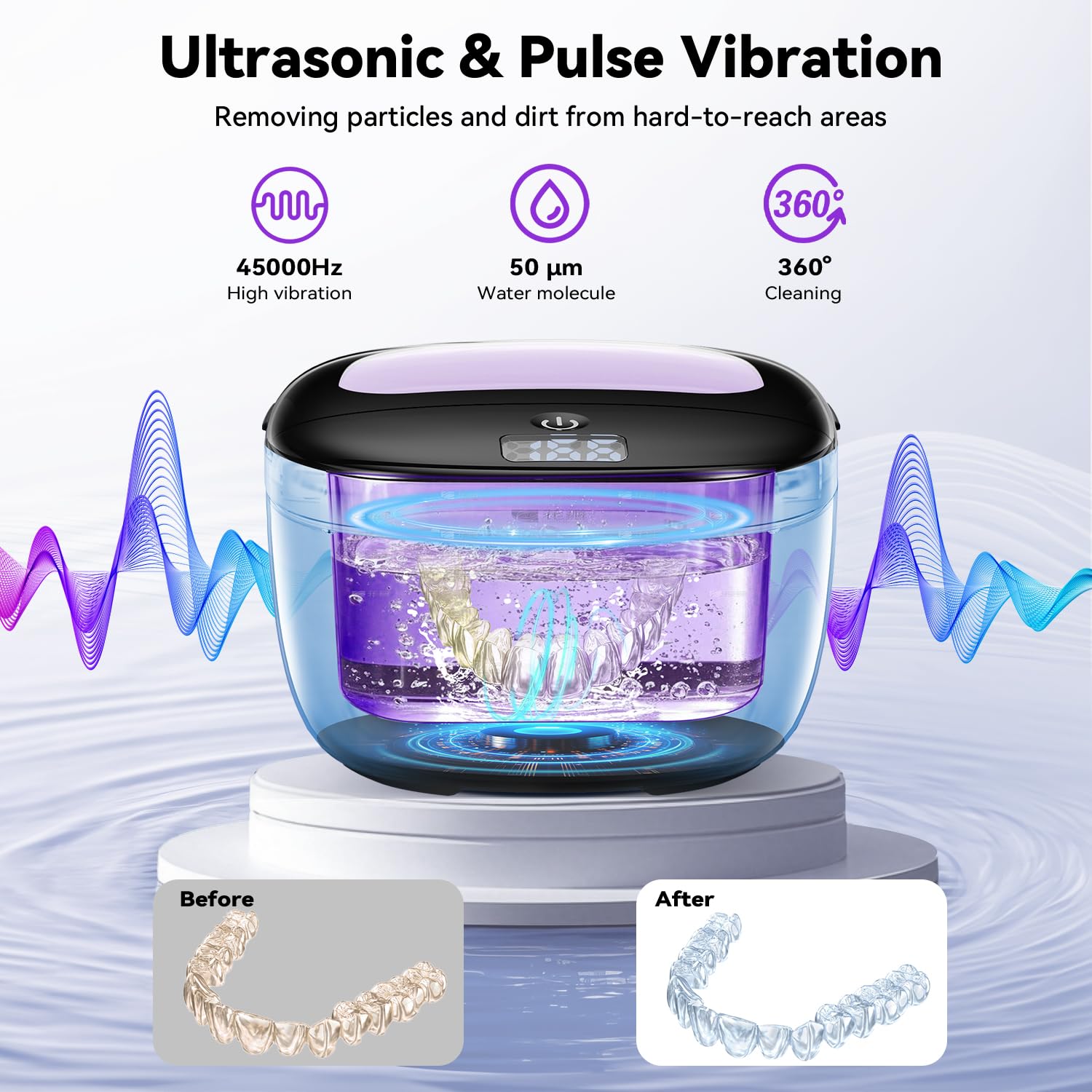 Ultrasonic Retainer Cleaner 45kHz | 150ML | 2 Modes | Travel Design