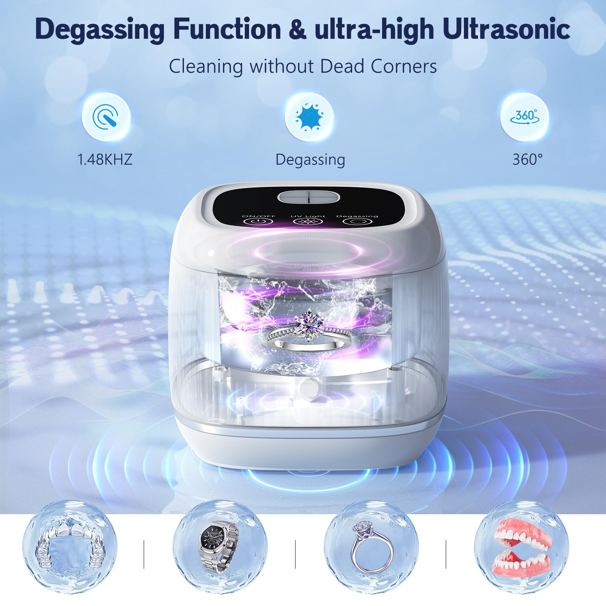 2025 Upgraded 3-in-1 Ultrasonic Retainer Cleaner – Degassing + UV, 5x Cleaning