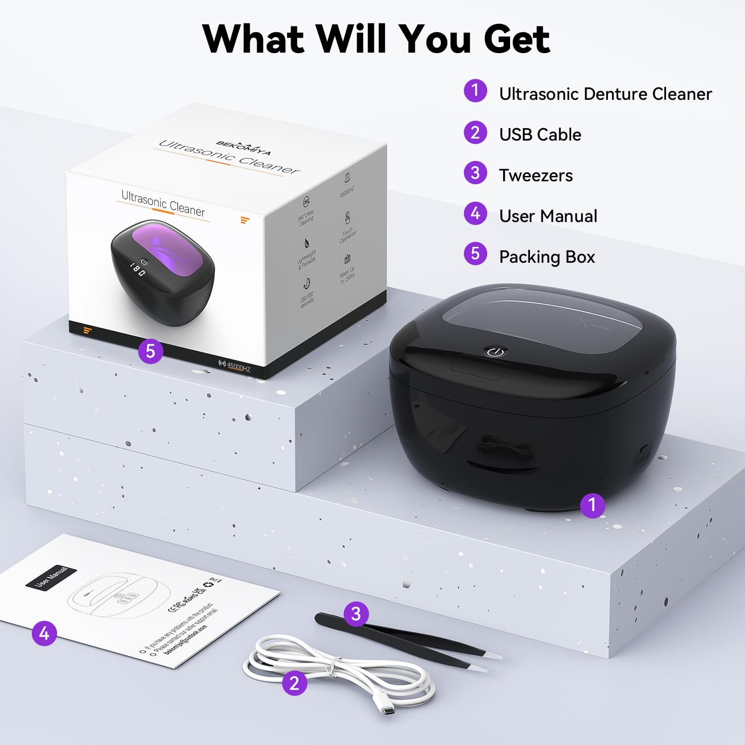 Ultrasonic Retainer Cleaner 45kHz | 150ML | 2 Modes | Travel Design