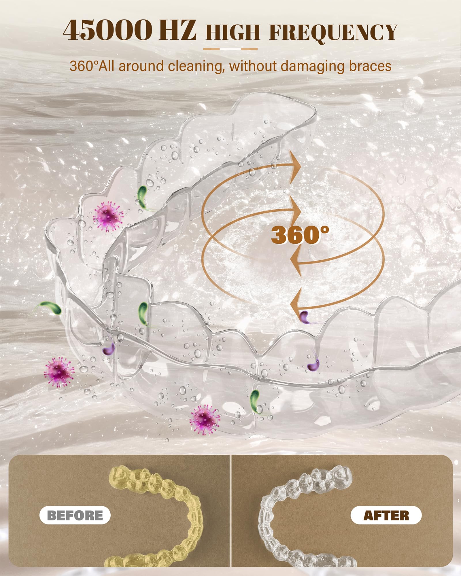 Ultrasonic Retainer Cleaner 200ML – 45kHz Dentures, Mouthguards & Jewelry