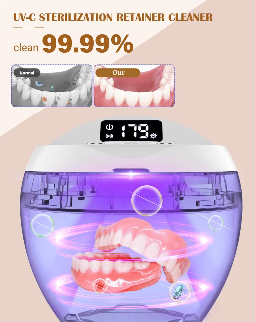 Ultrasonic Retainer Cleaner 200ML – 45kHz Dentures, Mouthguards & Jewelry