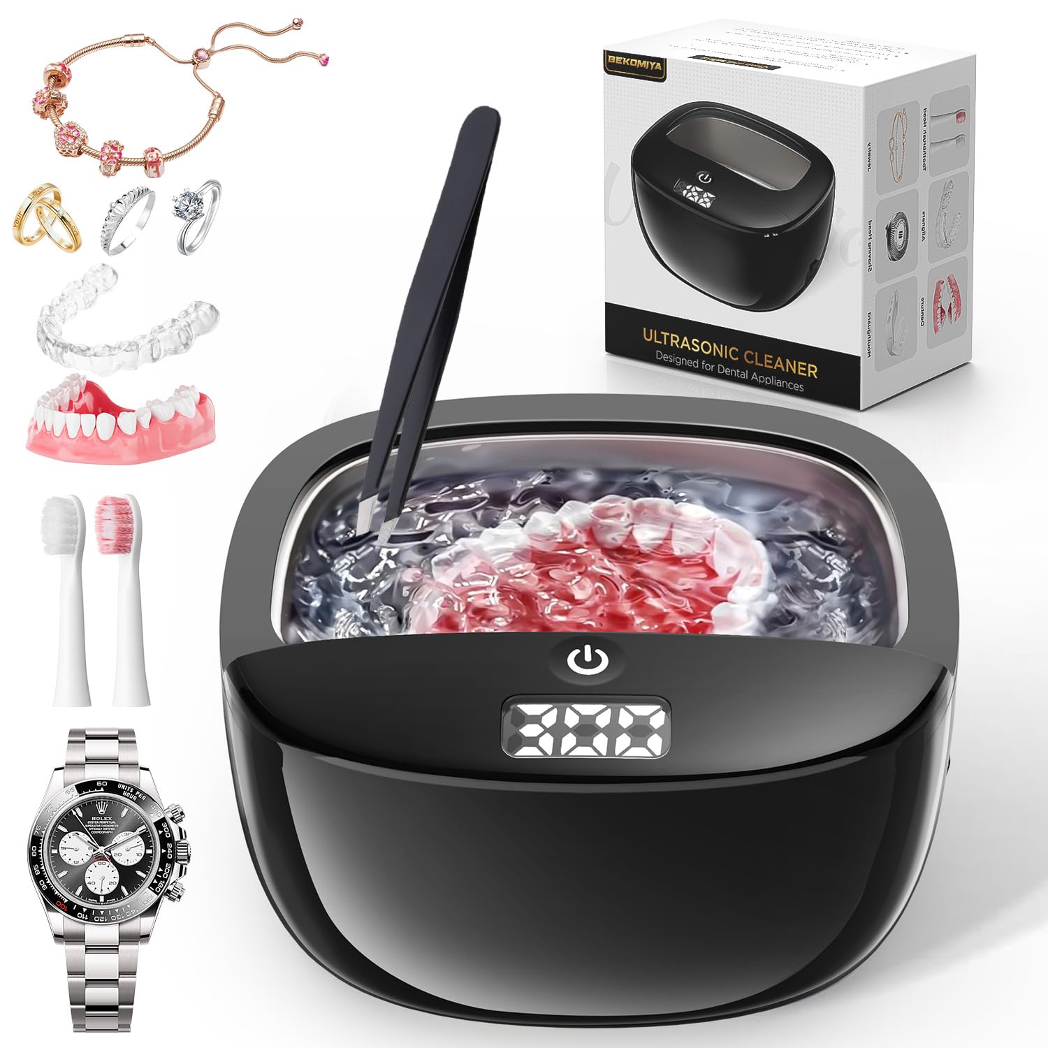 Ultrasonic Retainer Cleaner 45kHz – Dentures, Aligners & Jewelry