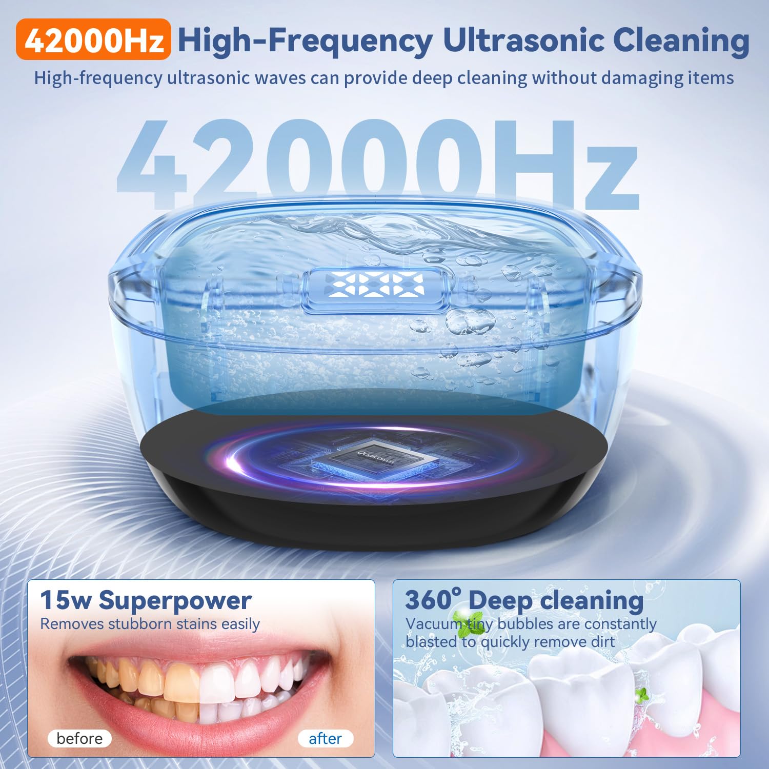 Ultrasonic Retainer Cleaner 45kHz – Dentures, Aligners & Jewelry