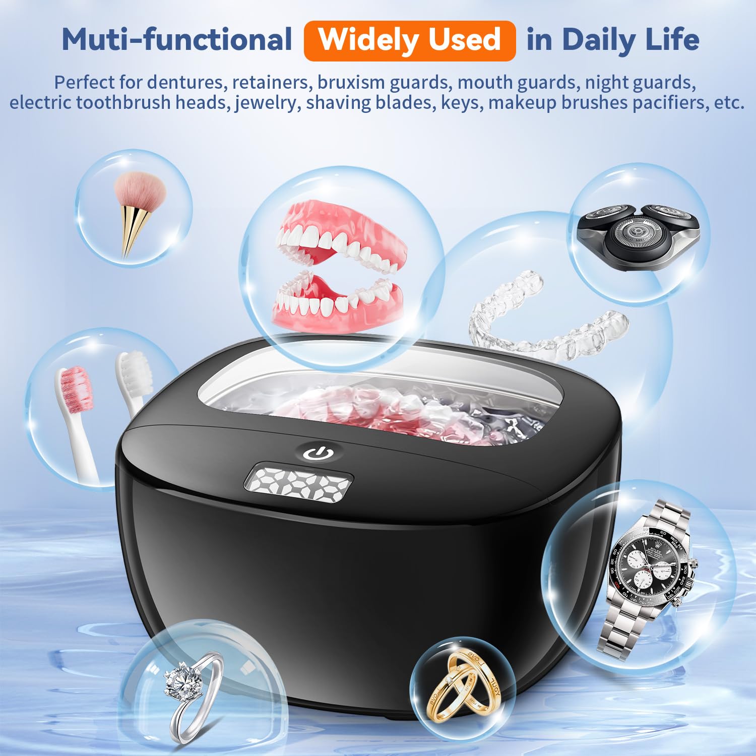 Ultrasonic Retainer Cleaner 45kHz – Dentures, Aligners & Jewelry